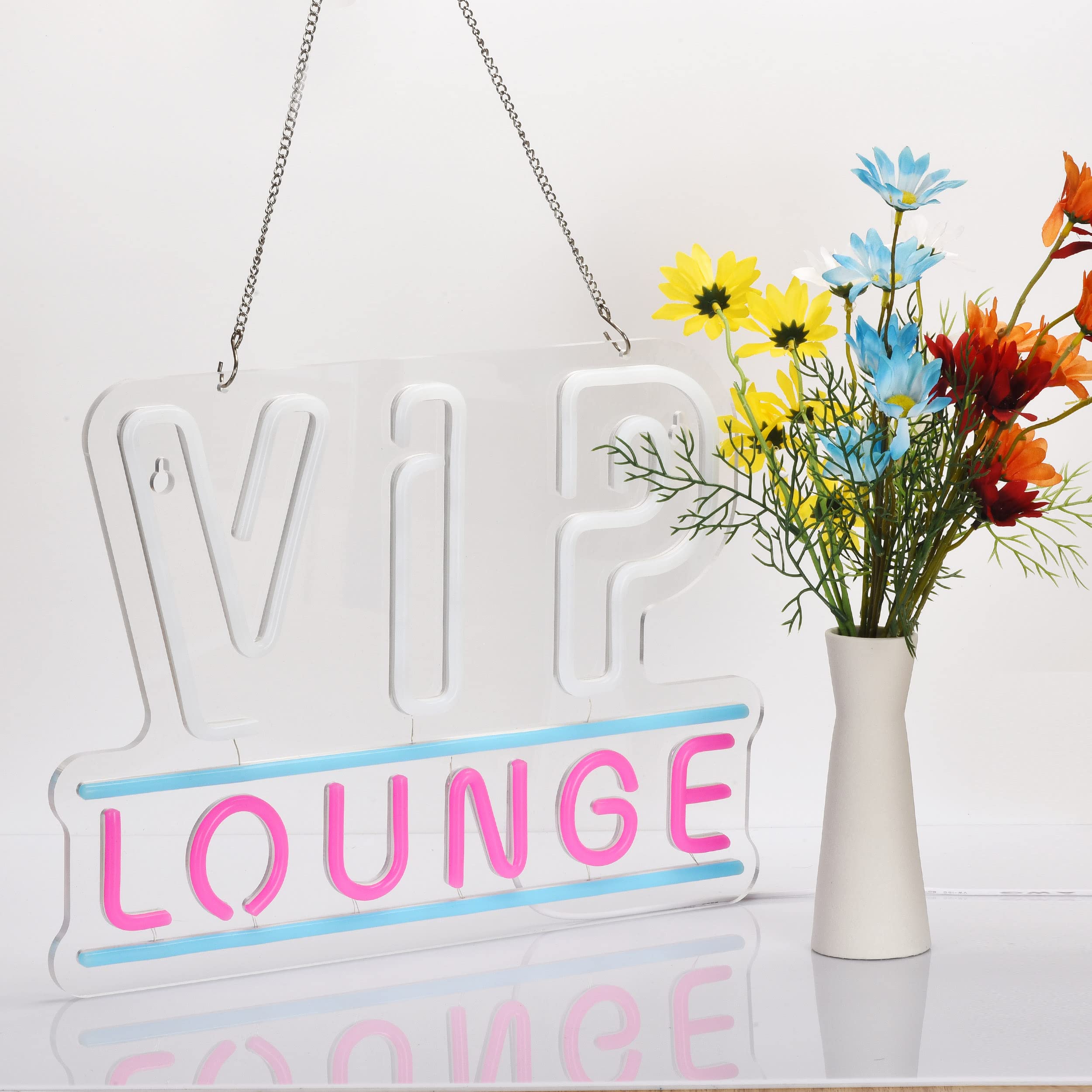ZODZ Neon Sign LED Light, USB Powered, 17x12 Inches, White+Pink, Acrylic