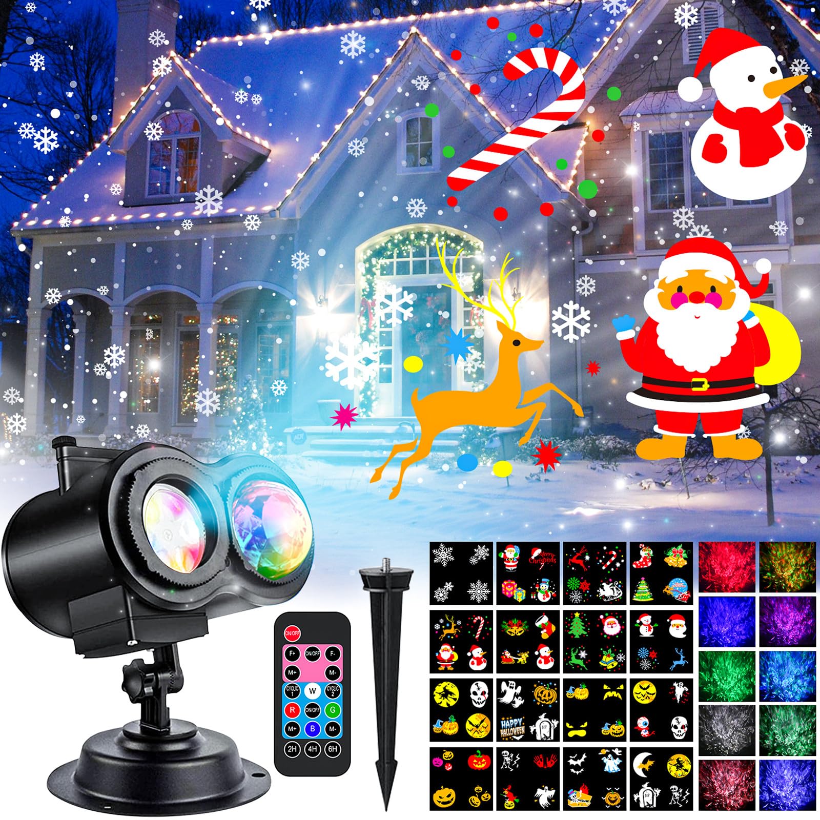 SHEDALED Christmas Projector Lights Outdoor, LED Snowflake Projector Lights Outdoor Waterproof with Remote Control & Timer, Holi