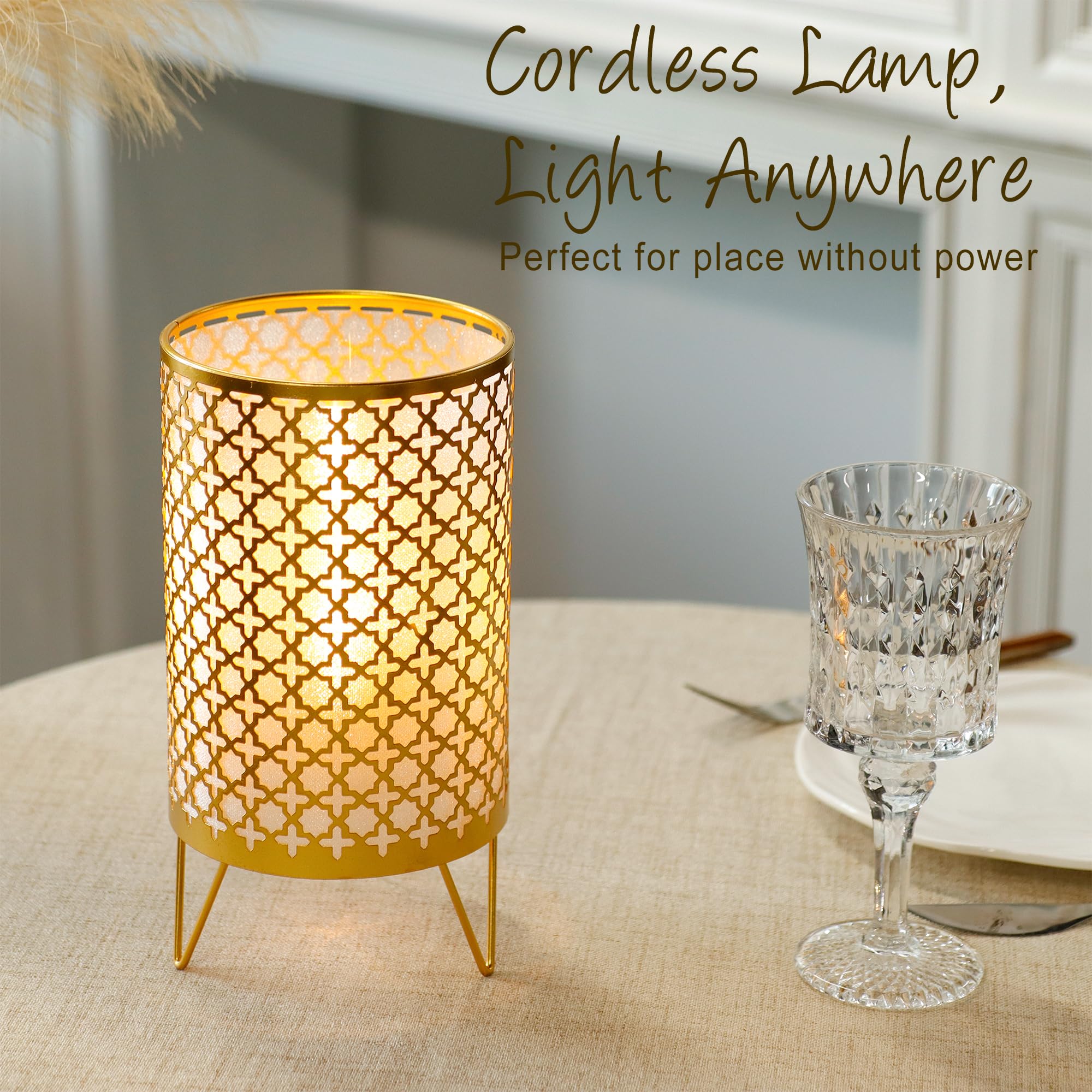 Trirocks Set Of 2 Battery Operated Lamp 6.5'' Tall Metal Cordless Table Lamp Bronze Lanterns With Warm Fairy Lights Bulb For Pat