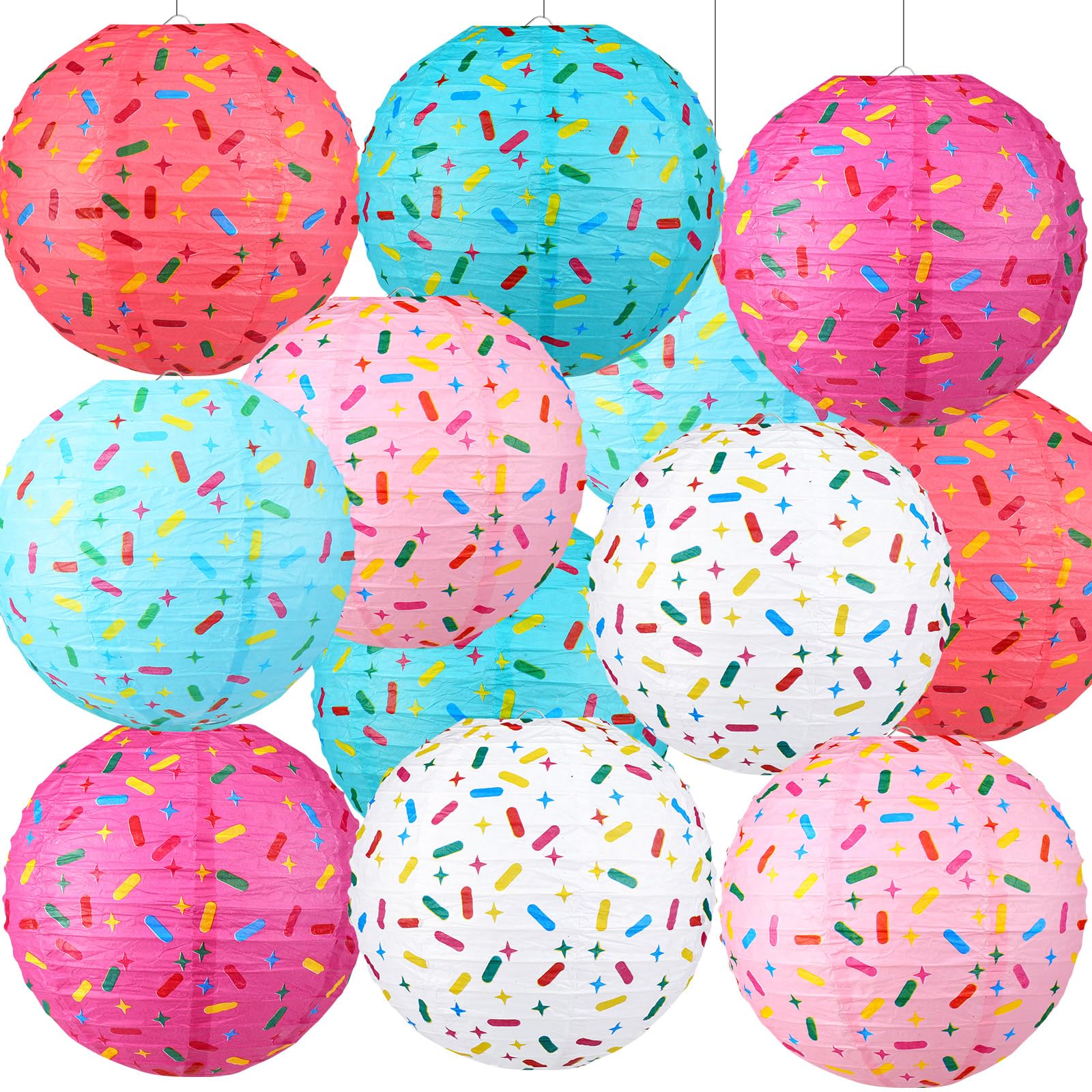 Panelee 12 Pcs Donut Paper Lanterns Party Decorations 8 Inch Hanging Round Paper Lanterns Hanging Paper Party Decorations for Ho