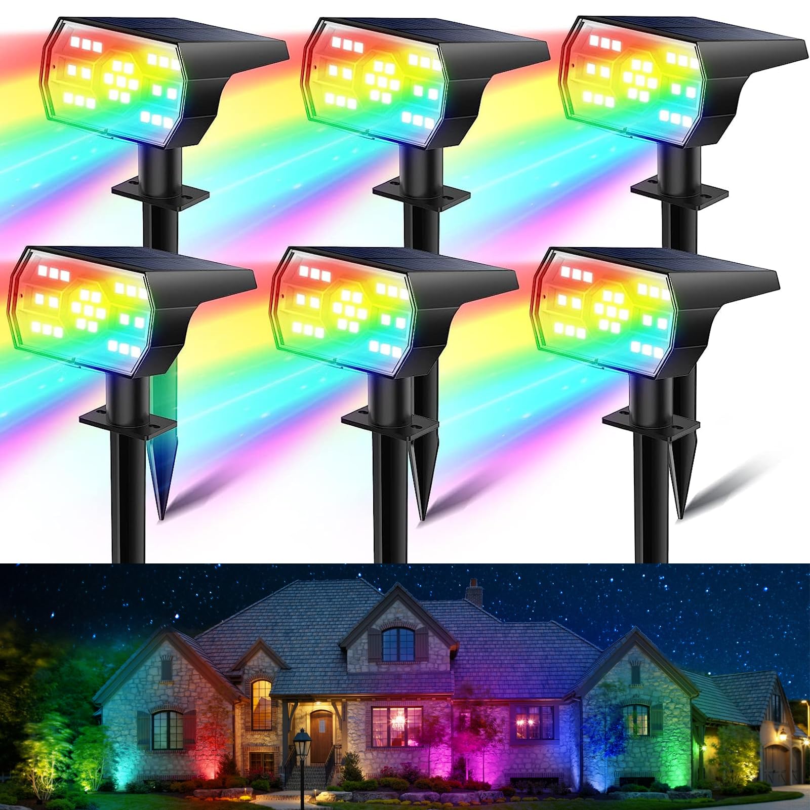 Kaxiida Solar Color Changing Lights - IP68 Waterproof Exterior Lights with 7 Modes, Multicolor RGB for Garden, Yard & Landscape