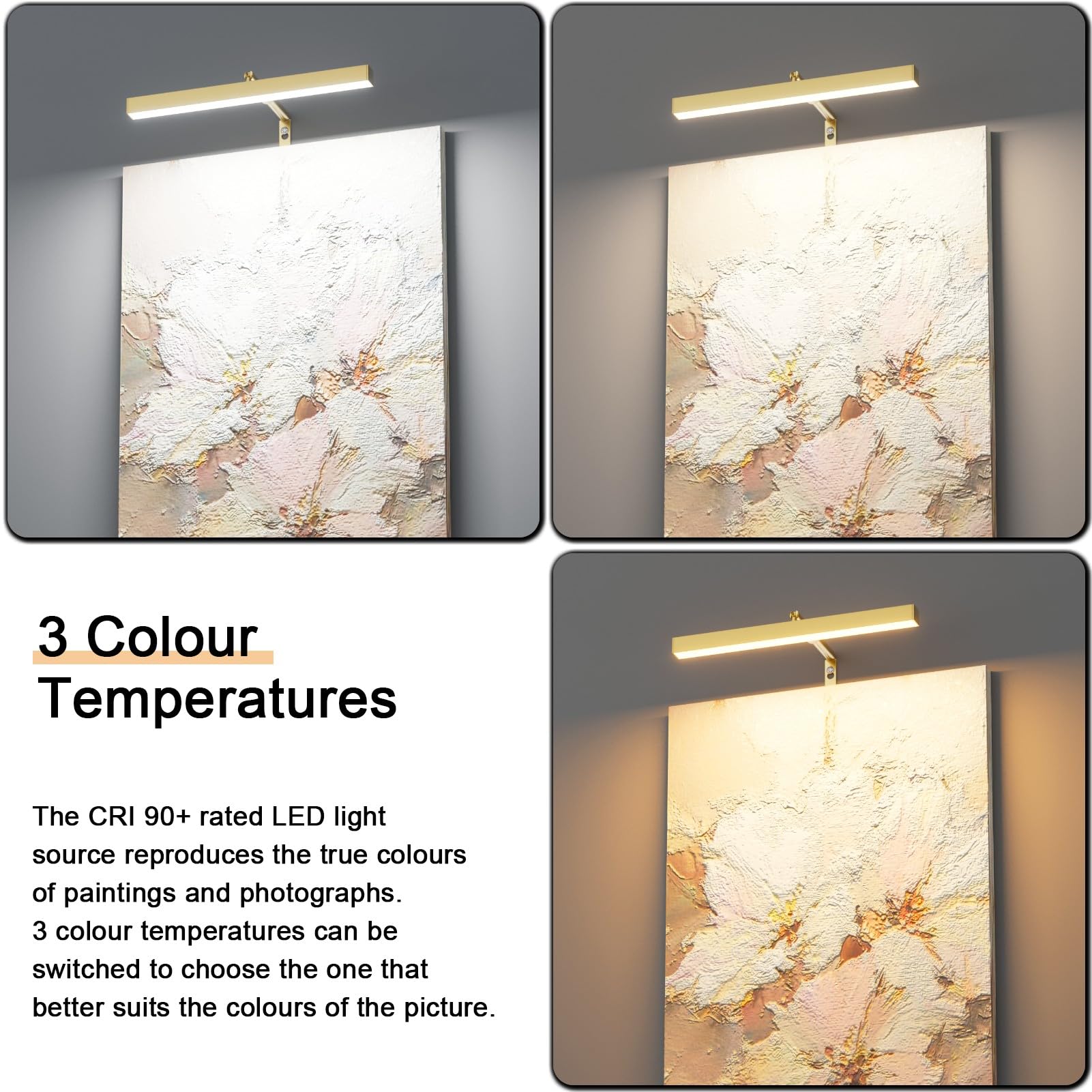 Coinmit 4W Plug In Picture Light For discomfort-reducingtings With Remote Control  12 Led Art Display Lighting For Gallery  Dartboard  Artwork  Gold Wall Mounted Picture Frame Light