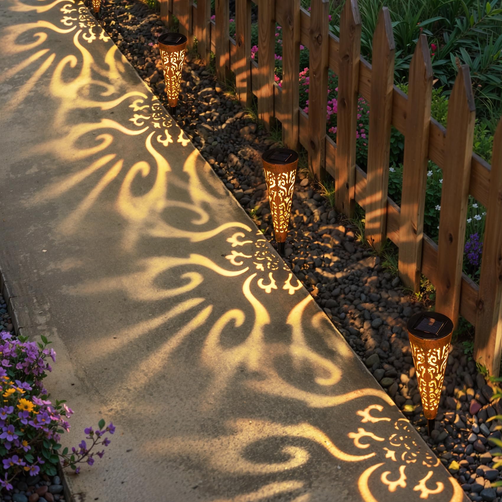 Go2garden 6Pcs Solar Garden Lights Outdoor Decorative Stakes Vintage Copper Lawn Ornament