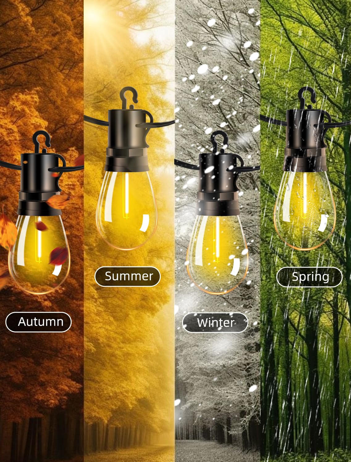 Vozuji Outdoor Patio String Lights: S14 Shatterproof Bulb Outside Waterproof Light - 100Ft 30M Remote Dimmable Connectable Hanging Outdoor Electric Lighting - Garden Backyard Yard Gazebo Porch Party