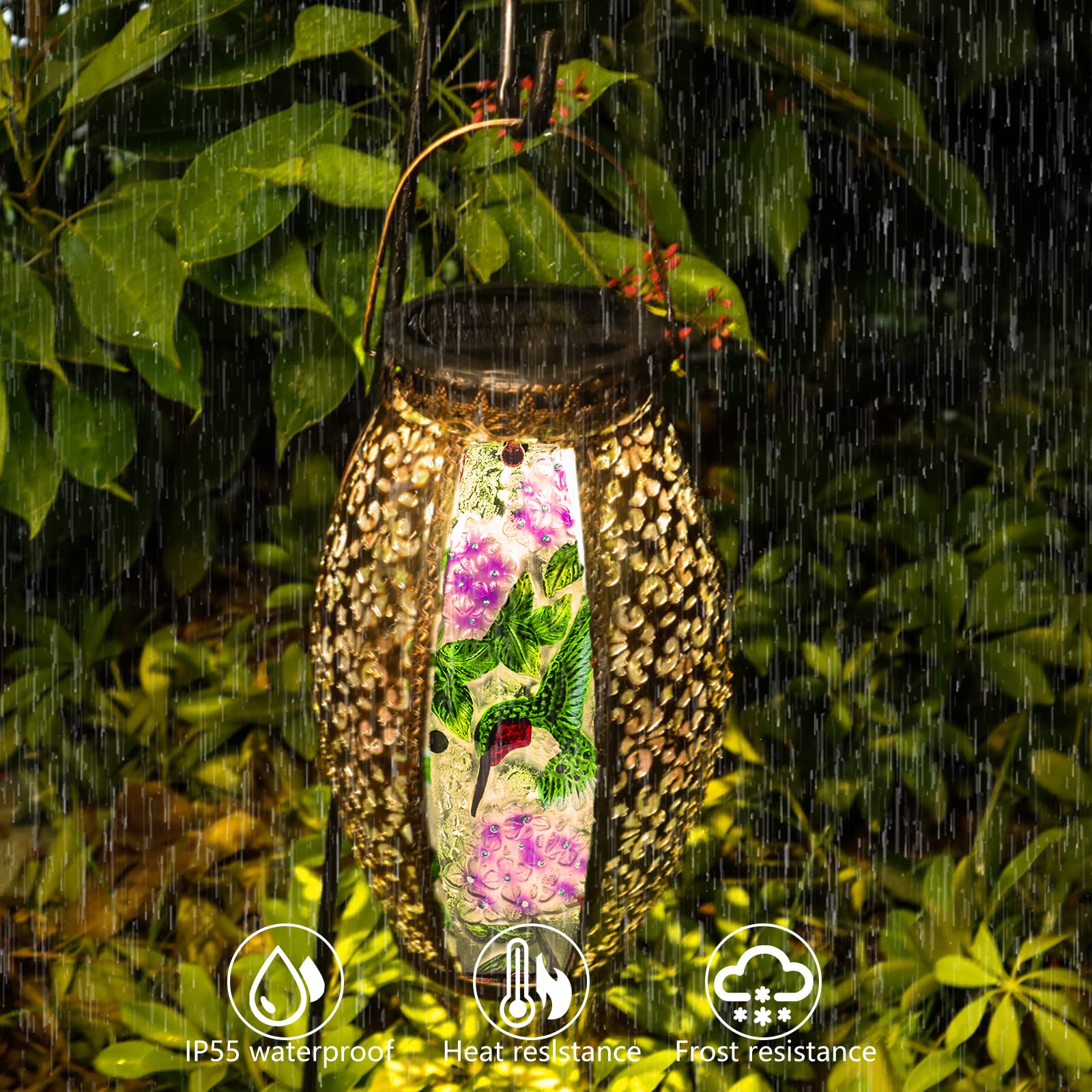 Larekook Copper Outdoor Solar Lantern - Waterproof Hummingbird Decorative Lights With Led