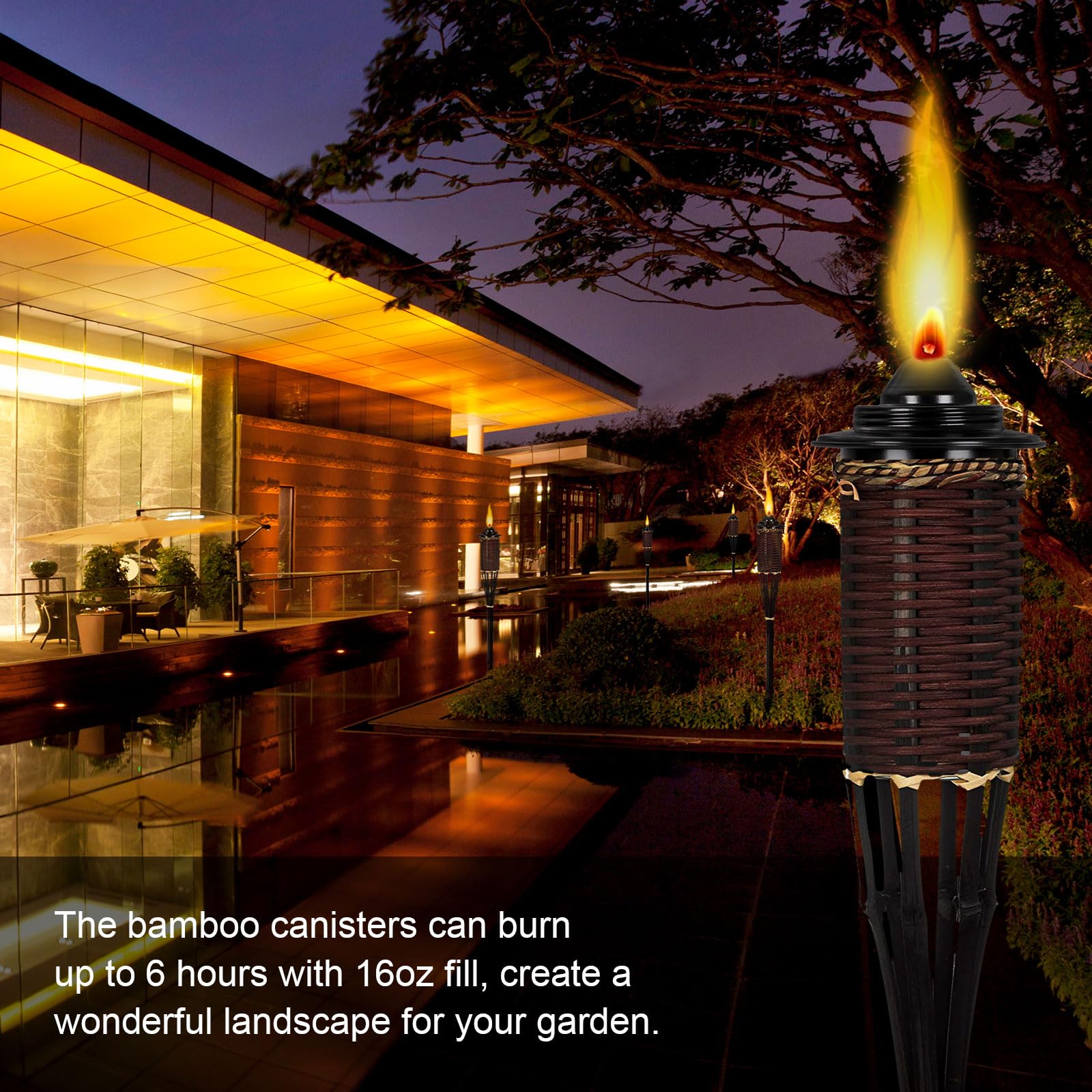 Lunluarai 12Oz Torch Replacement Canisters, Bamboo Lantern Refillable Torches, Decorative Torch Canister Replacement For Yard, Patio, Deck, Garden, Party, Landscap (12Oz-4Pcs)