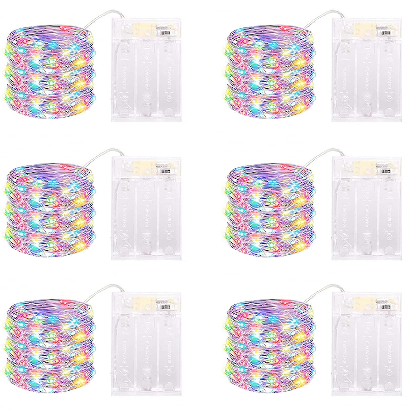 6 Pack LED Fairy Lights Battery Operated with Timer  13FT 40LED Waterproof Firefly Lights Silver Wire Mini Twinkle String Lights for Wedding Christmas Birthday Party Mason jar Decorations  Multicolor