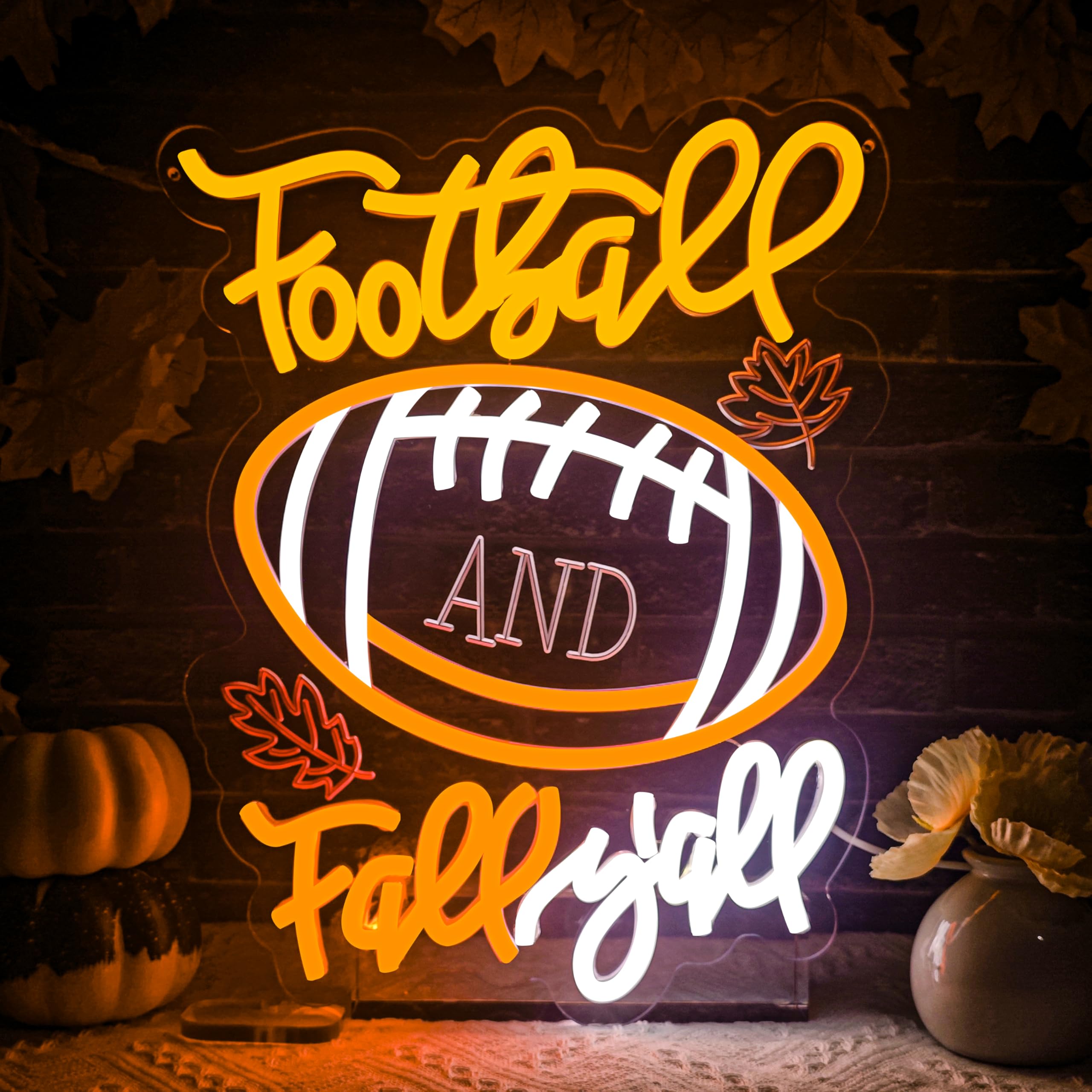 Football Fall YAll Neon Sign Maple Leaf Neon Sign Thanksgiving Led Neon Light Sign Thanksgiving Decorations For Autumn Room Bedroom Table Wall Decor Kids Holiday Gift Usb Powered
