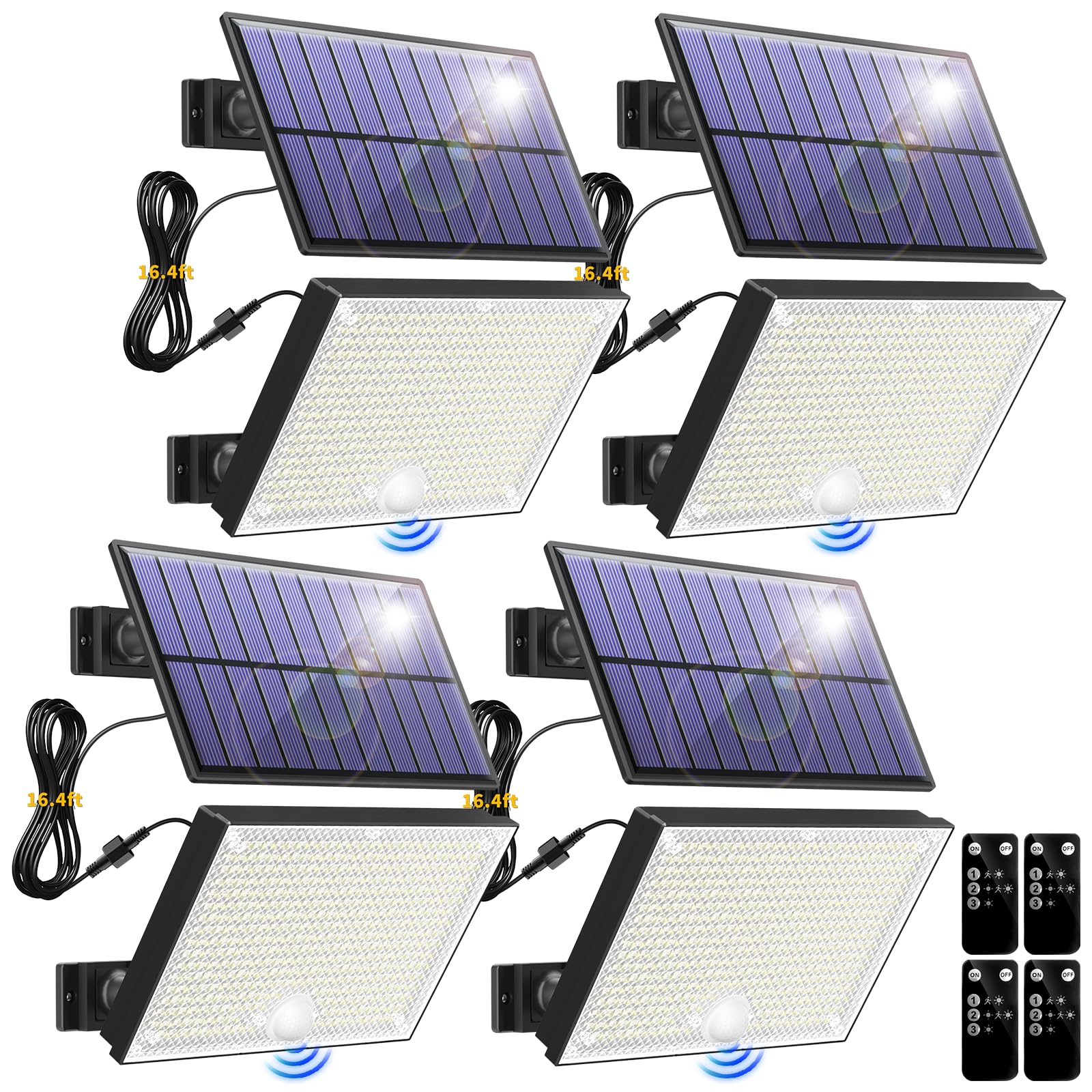 Topabol 400LED Solar Flood Lights, IP67 Waterproof, 3 Modes, Remote Control, Cool White, 4 Pack, Model T-400