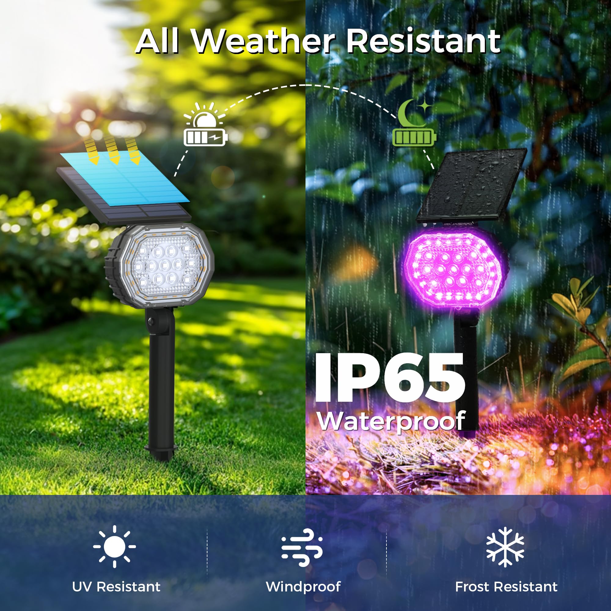 Coozaming Solar Color Spot Lights Outdoor  7 Modes Colored Halloween Christmas Solar Lights Outdoor  35 Led Color Changing Landscape Lighting Waterproof Ip65 Spotlight For Holiday Decorations  6 Pack