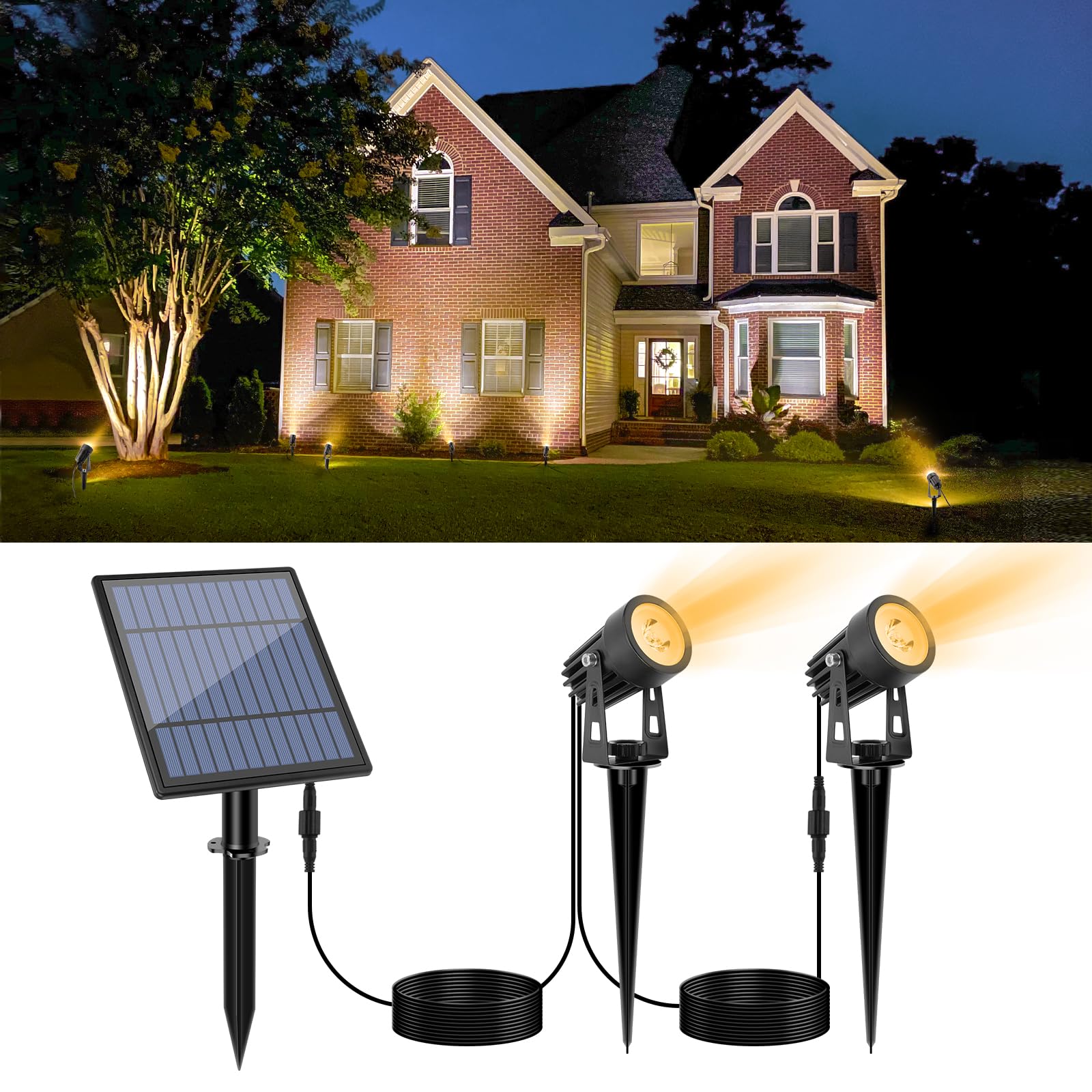 APONUO Solar Spotlights, 9.8ft Cable, Low Voltage, IP65 Waterproof, Aluminum, Warm White, 2-in-1, Model B07MDR34HK