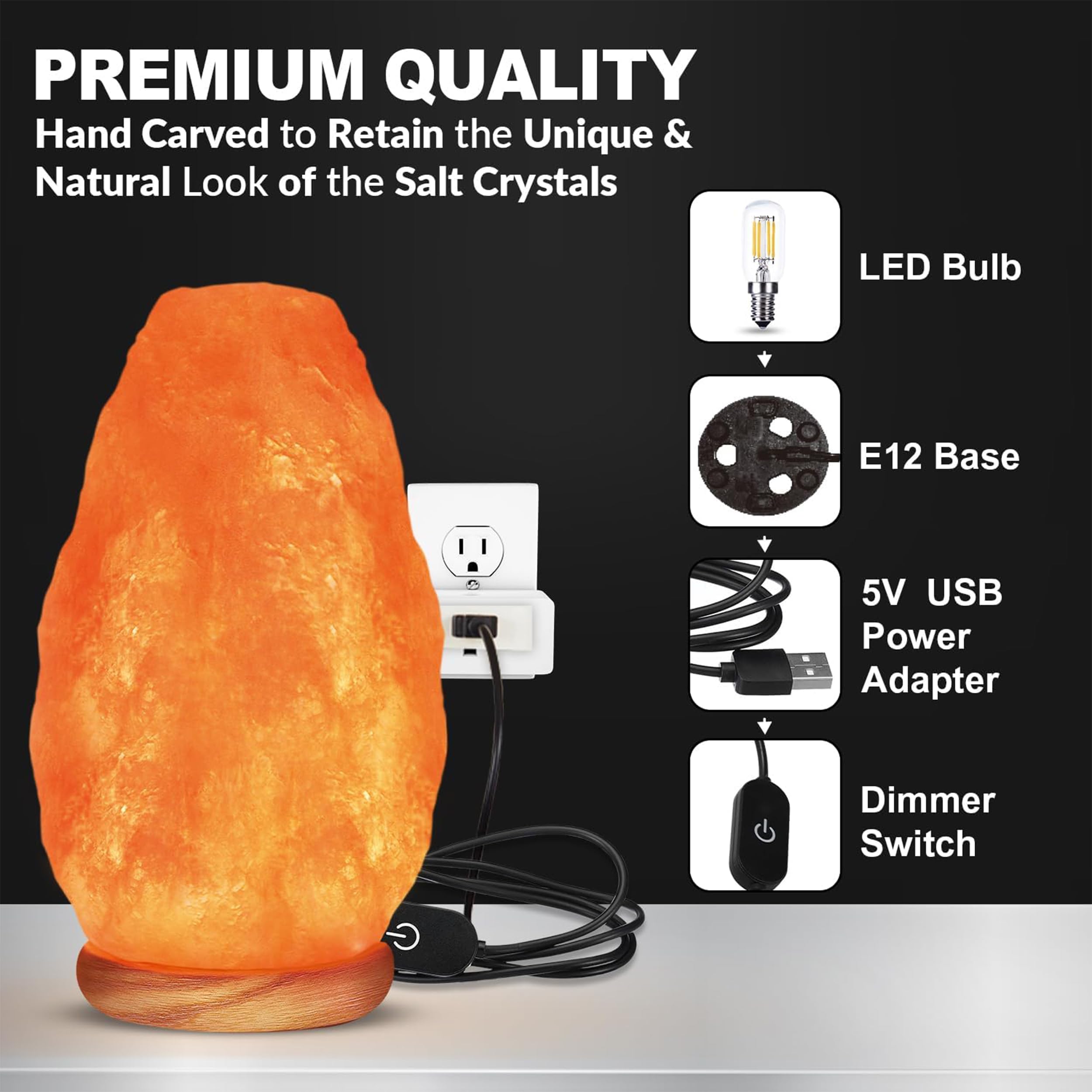 Himalayan Glow Salt Lamp - Dimmer Switch, 5 Lbs, Orange, Model 1001, Wooden Base