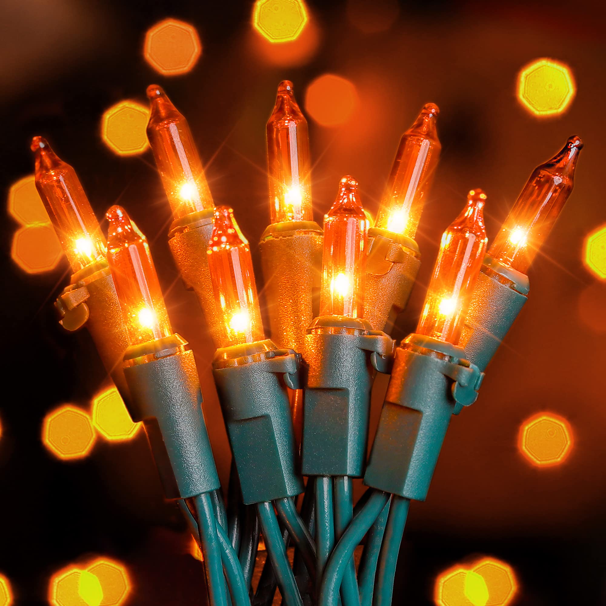 hopolon Mini Orange Halloween Lights, 50 Incandescent String Lights, 13FT, 2PACK, Orange, UL Certified