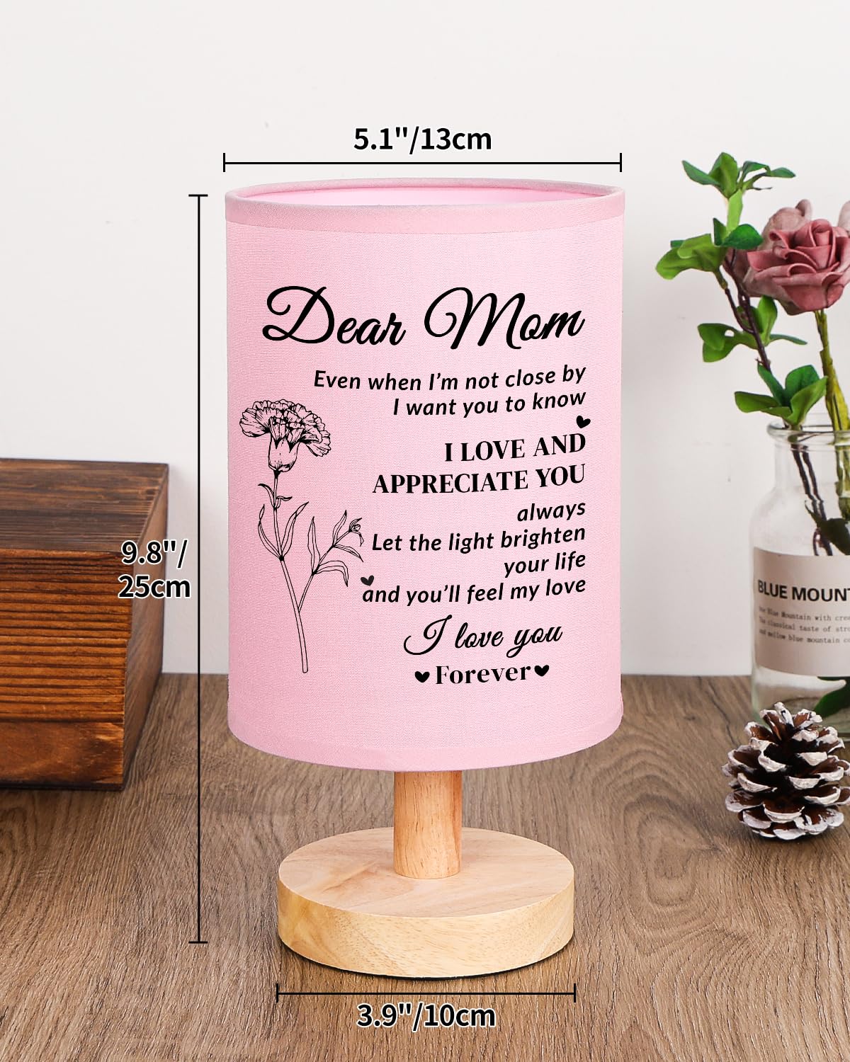 Souhoney Mom Birthday Gifts From Daughter Son, Unique Mothers Day Gifts For Mom, Beautiful Mother Fabric Bedside Lamp Gifts For