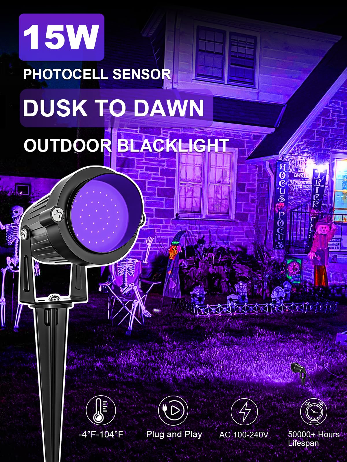 Doreio 15W Blacklight Spotlight Led - Outdoor Dusk To Dawn Lighting For Parties & Body Paint