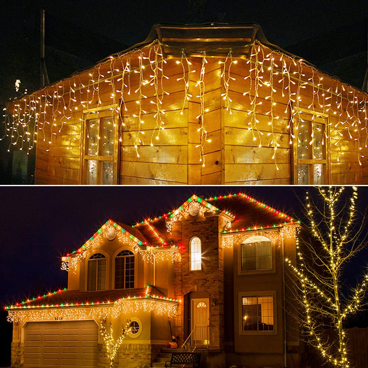 Janchs 304 Led Solar Icicle Lights - 8 Modes Waterproof Warm White Holiday Decorations