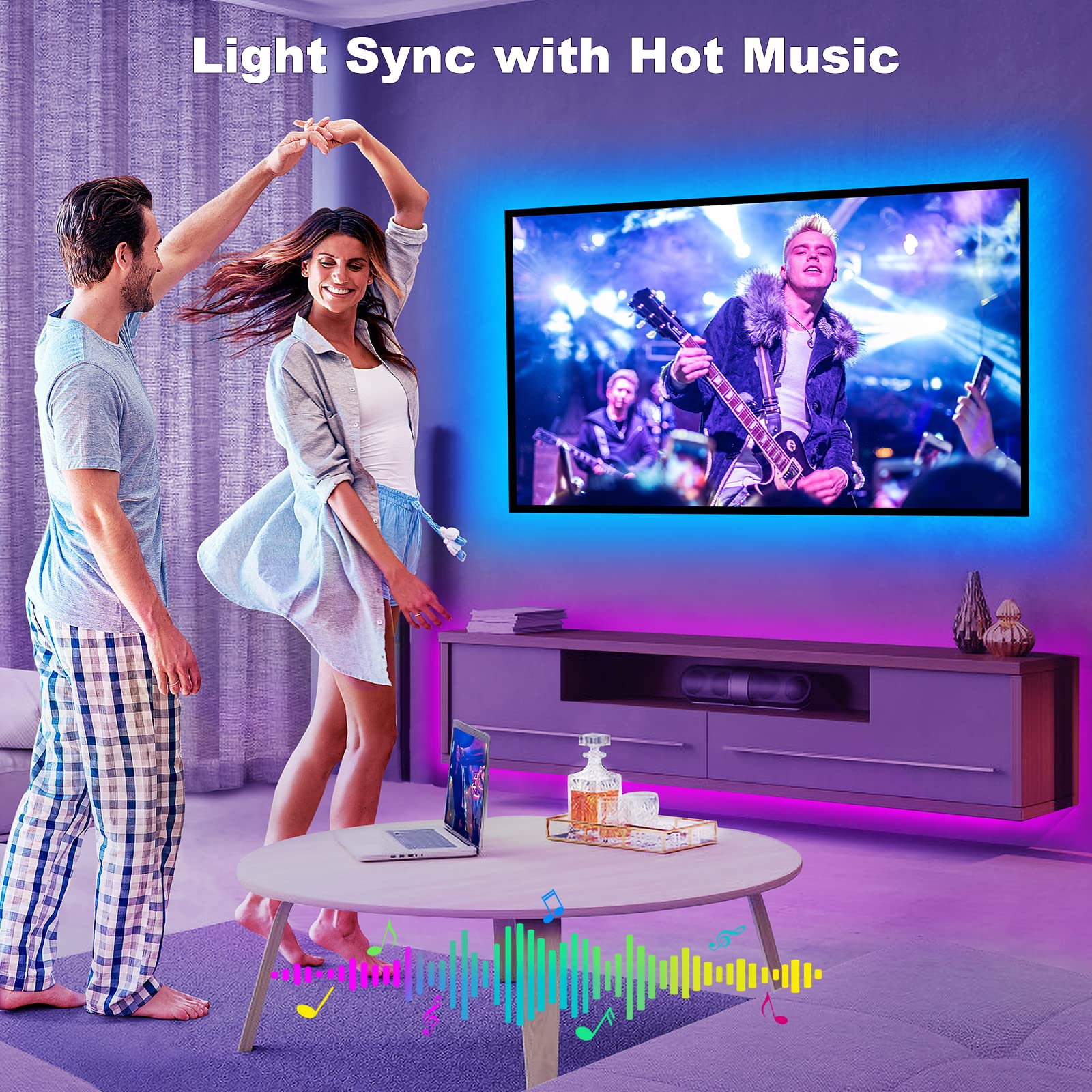 Tatazone Bluetooth RGBWW LED Lights for 50-55 Inch TV, Multicolor, App Control, Model LR8021, Music Sync, USB Powered
