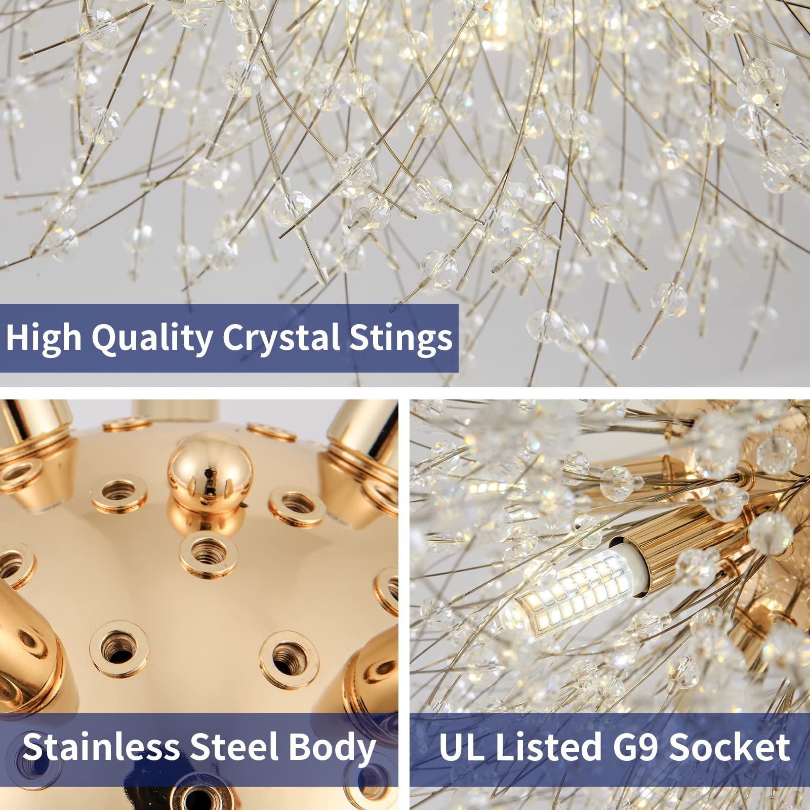 Sputnik Flush Mount Ceiling Light Fixtures, Modern Gold Crystal Firework Chandelier, 8-Light Close To Ceiling Lighting Fixtures For Bedroom Kitchen Hallway Entryway(H11.8'' X W21.5'')