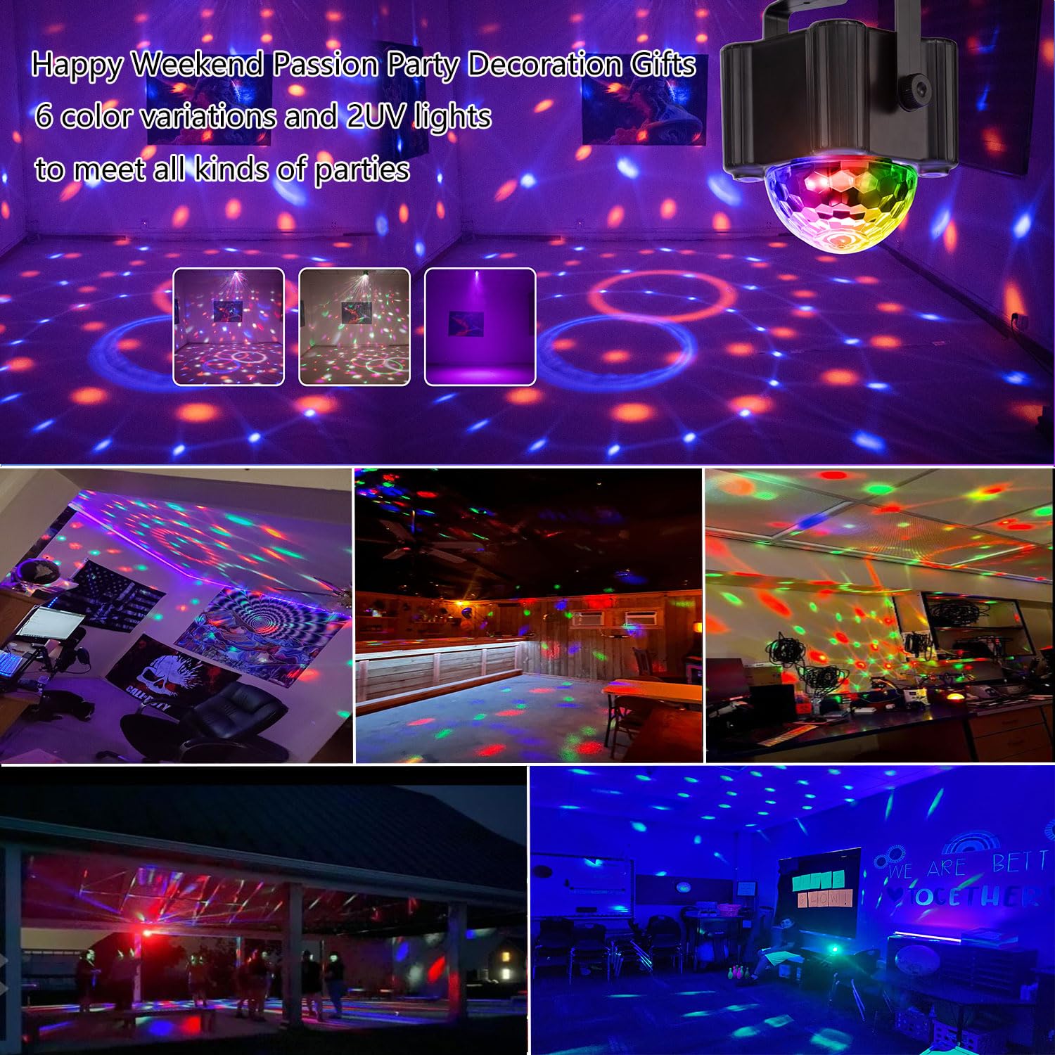 Yinpkteo Party Lights Disco Ball Light,Dj Disco Light Sound Activated LED Light 6 Colors for Home Room Dance Parties Birthday Ka