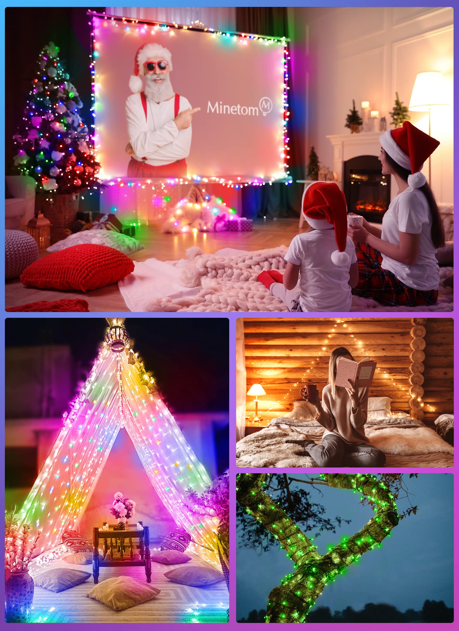 Minetom Fairy Lights - 100 LED Color Changing String Lights, 33 FT, USB Plug, 22 Colors, 12 Lighting Modes for Indoor Decoration