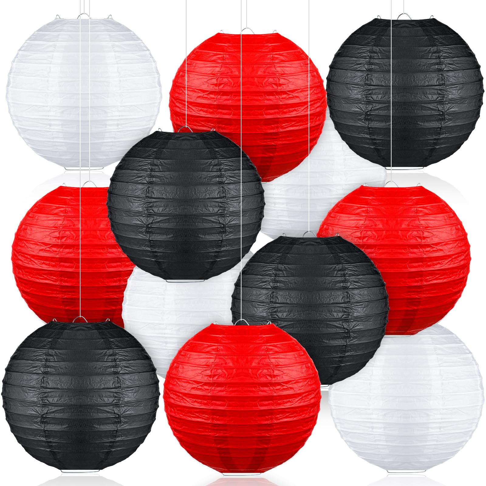 Panelee 12 Pcs Red and Black White Paper Lanterns Hibachi Party Decorations 8 inch Round Hanging Paper Lanterns for Chinese New 