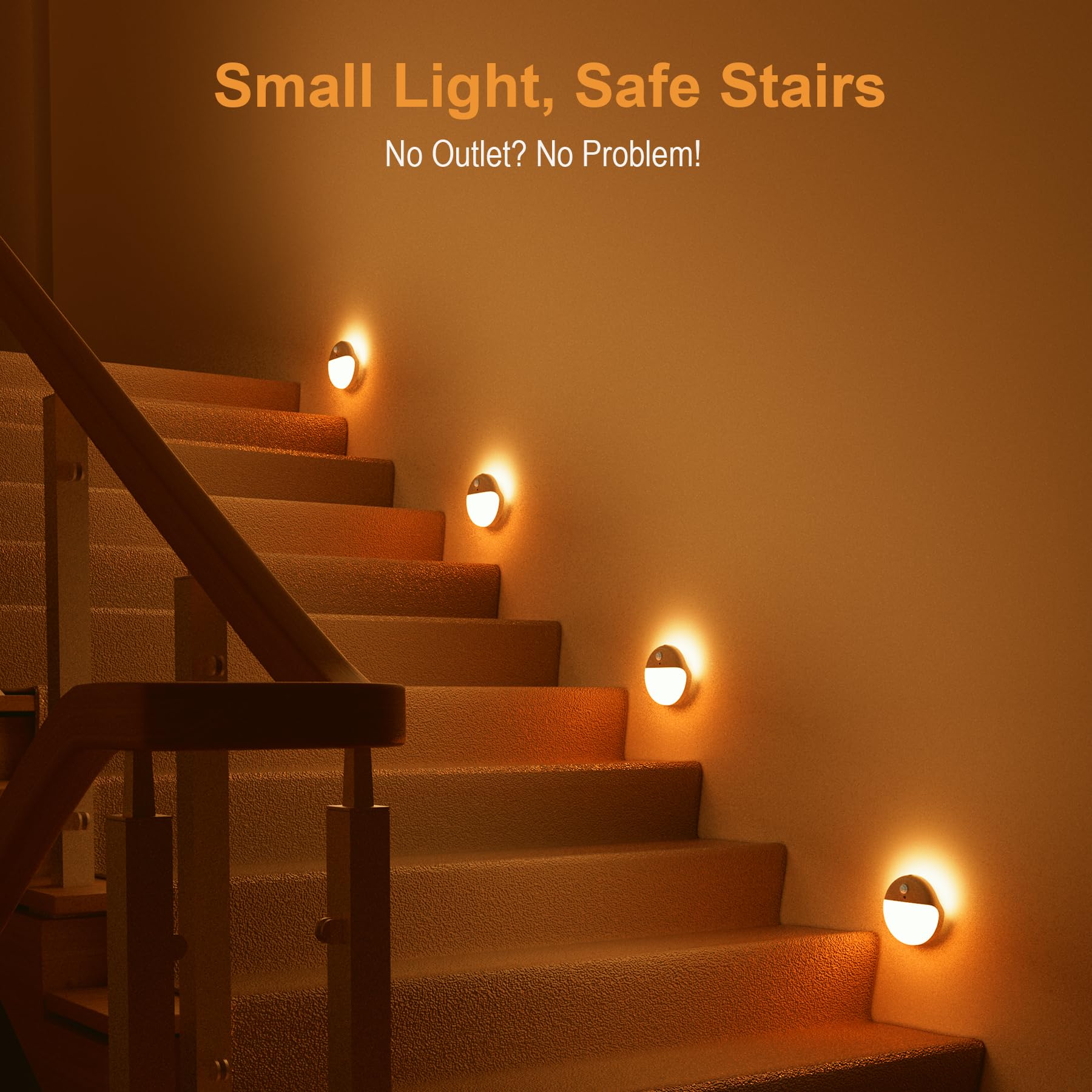 YUNLEX 2 Pack Amber Stair Lights, Motion Sensor, Dimmable, Portable Battery Night Light for Kids & Home, Model NLS26