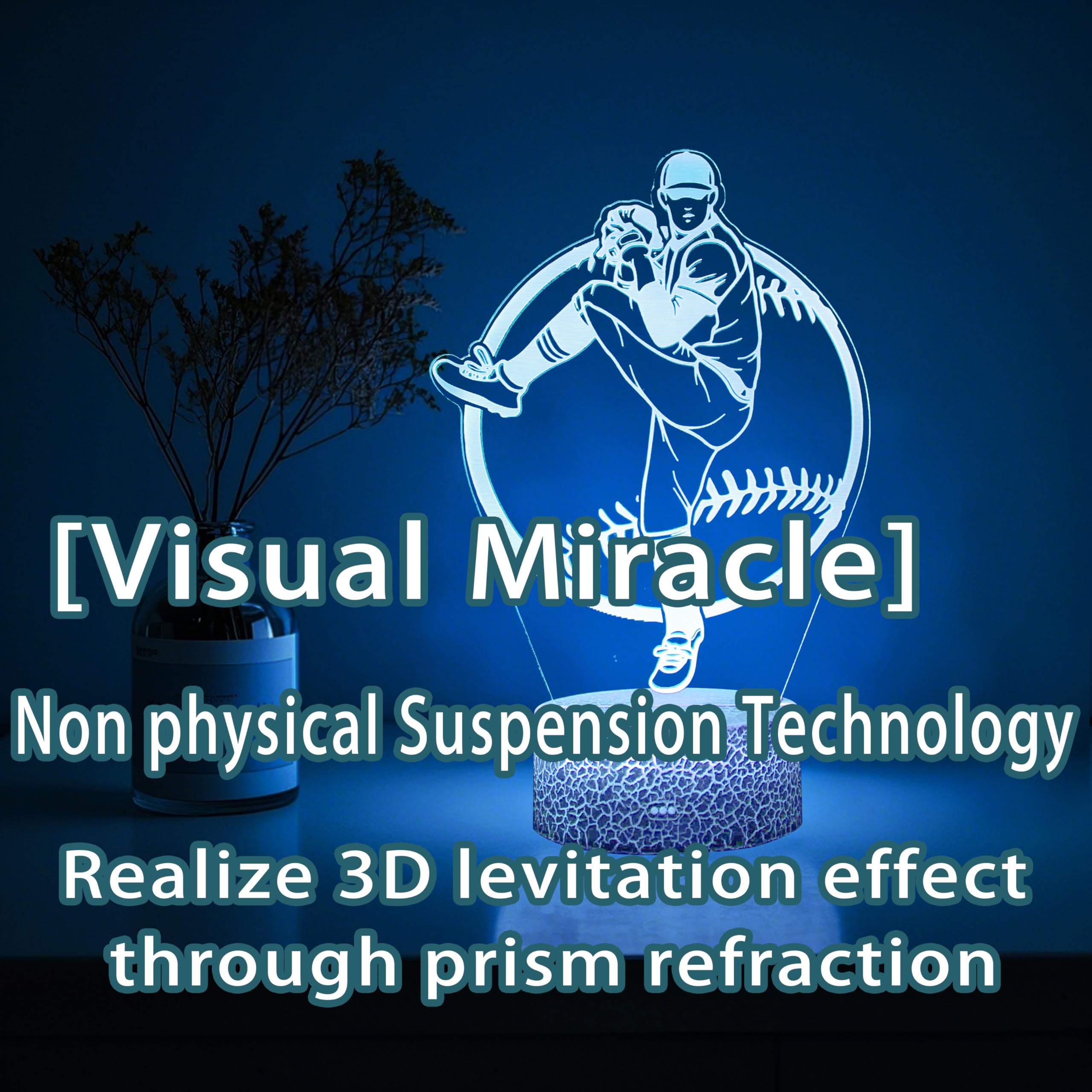 Yzddsi 3D Baseball Night Light for Kids - 16 Color Changing LED Lamp with Remote, Timer & Touch Base - USB or Battery Powered Sp