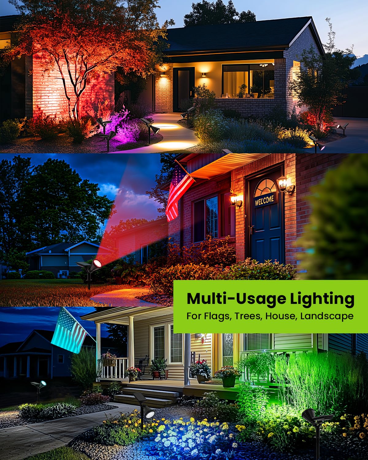 Auderwin Color Changing Solar Spot Lights Outdoor Halloween Decorations Lights, Ip67 Waterproof Landscape Solar Spotlights For T