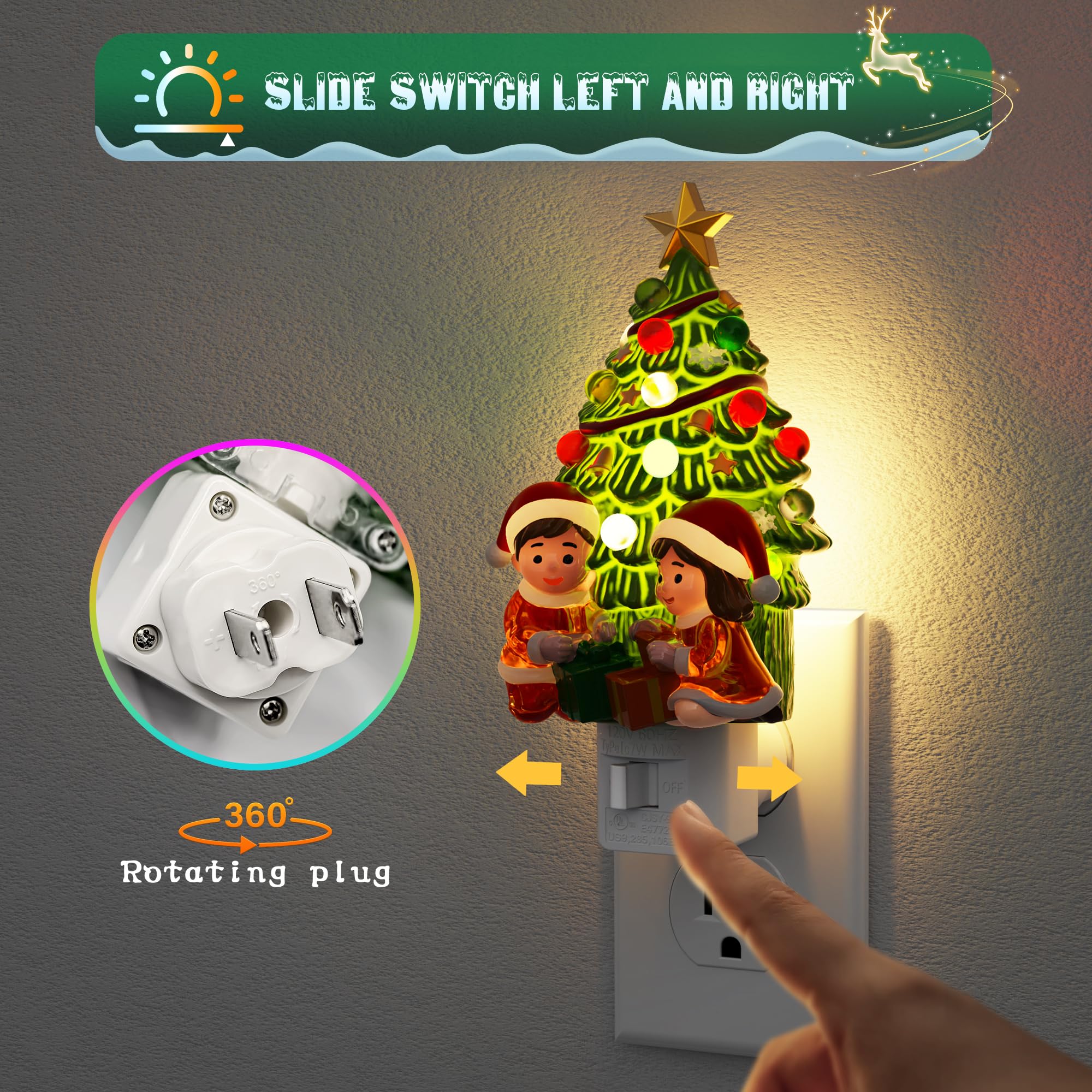 Jandcase Christmas Tree & Santa Claus Night Light  3000K Night Lights Plug Into Wall Cute & Funny Ceramics Christmas Night Light For Kids  360?Rotatable For Home Party Decor 1 Pack