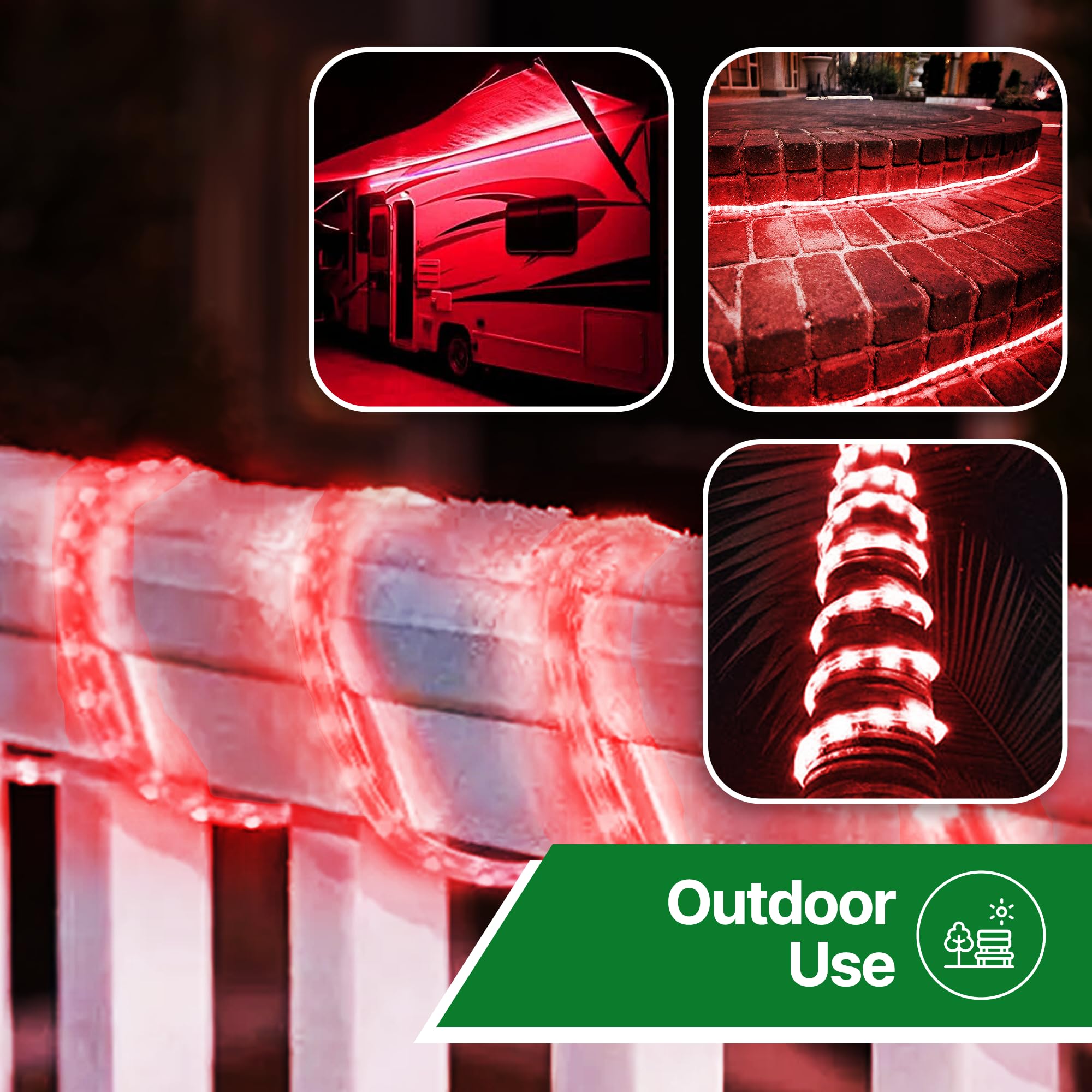 Tupkee LED Rope Light - 24ft Red Indoor/Outdoor Lighting, 10mm Diameter, 144 Long Life Bulbs, Model E237798