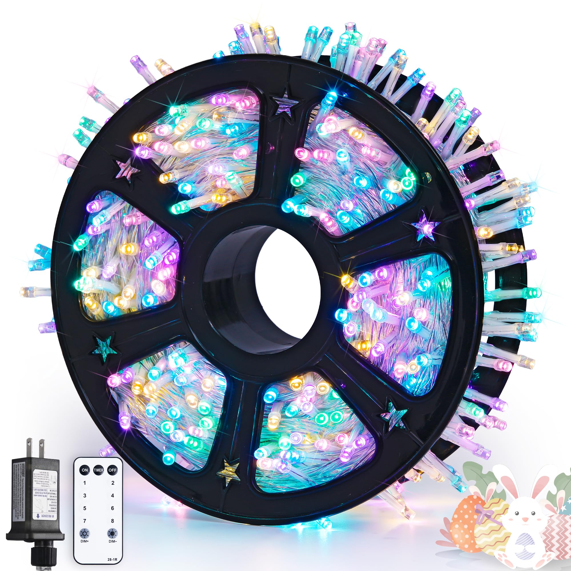 JMEXSUSS Multicolor Easter Lights Clear Wire Outdoor Indoor, 600 LED Multicolor Easter String Lights,168ft Colorful Christmas Lights Plug in for Bedroom Tree Room Party Easter Decorations