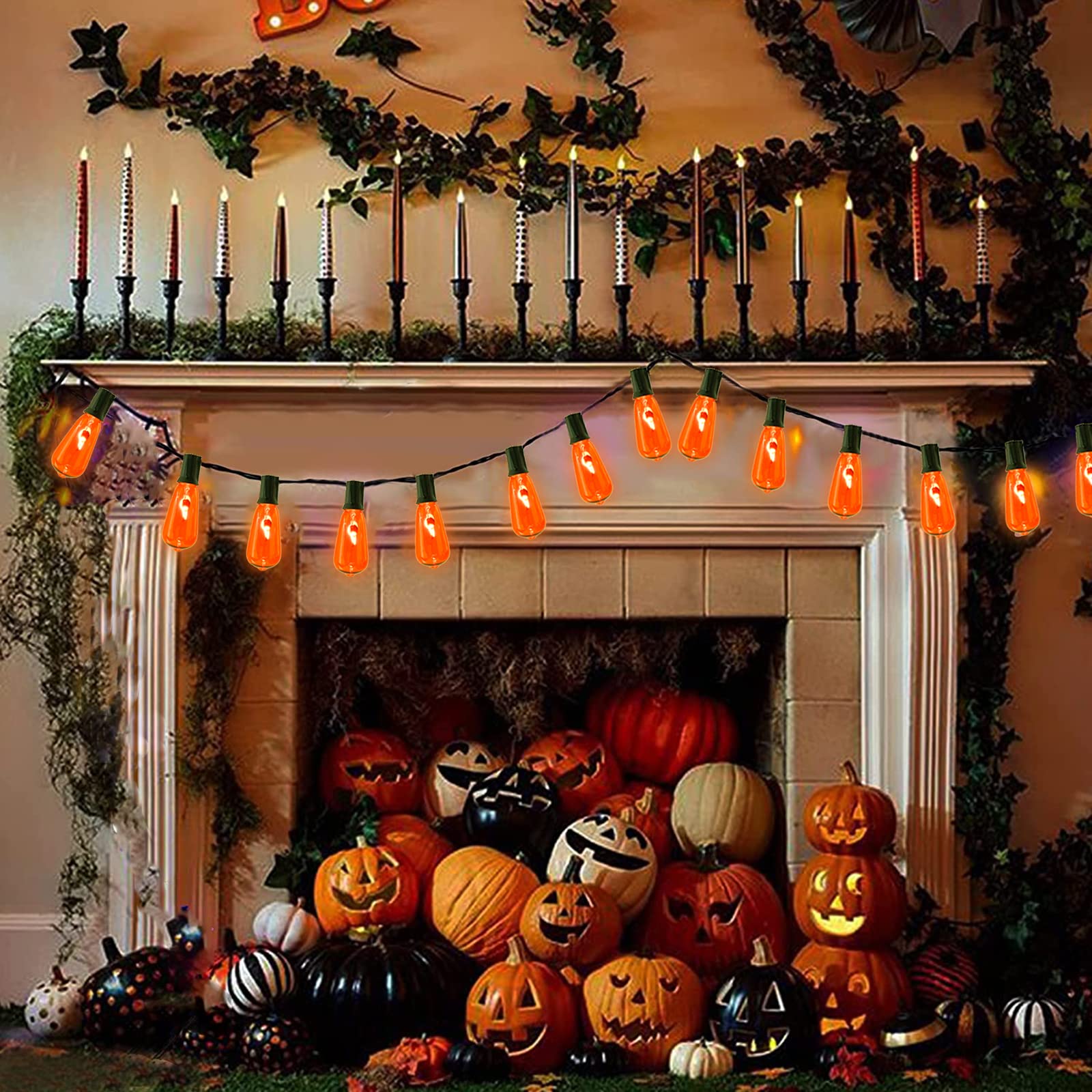 Cbebew St40 Orange Edison Bulbs - Halloween Flicker Flame Light, 10 Pack, E17 Base, Glass