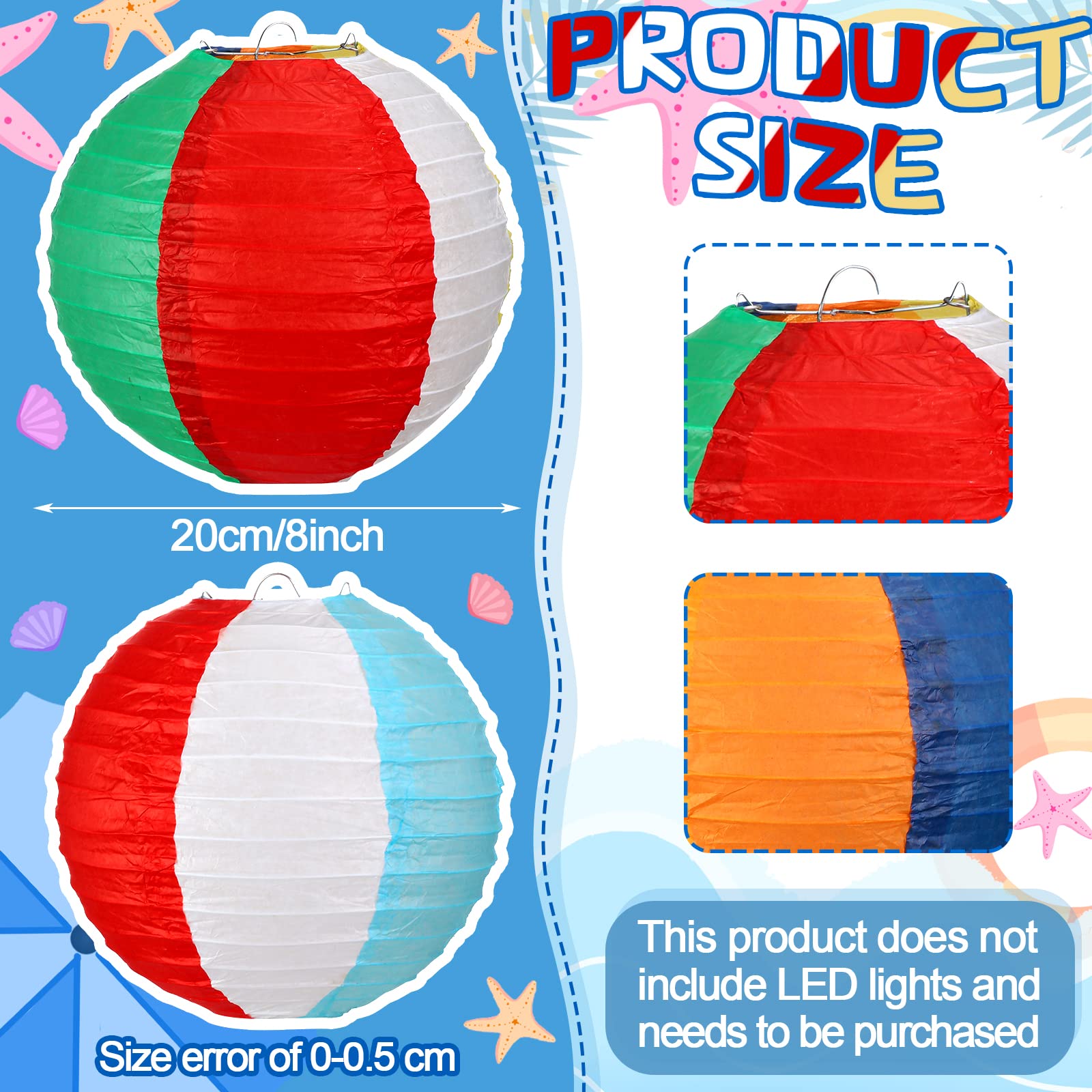 Panelee 12 Pcs Beach Ball Paper Lanterns Party Decorations 8 Inch Hanging Round Paper Lanterns Hanging Paper Party Decorations F