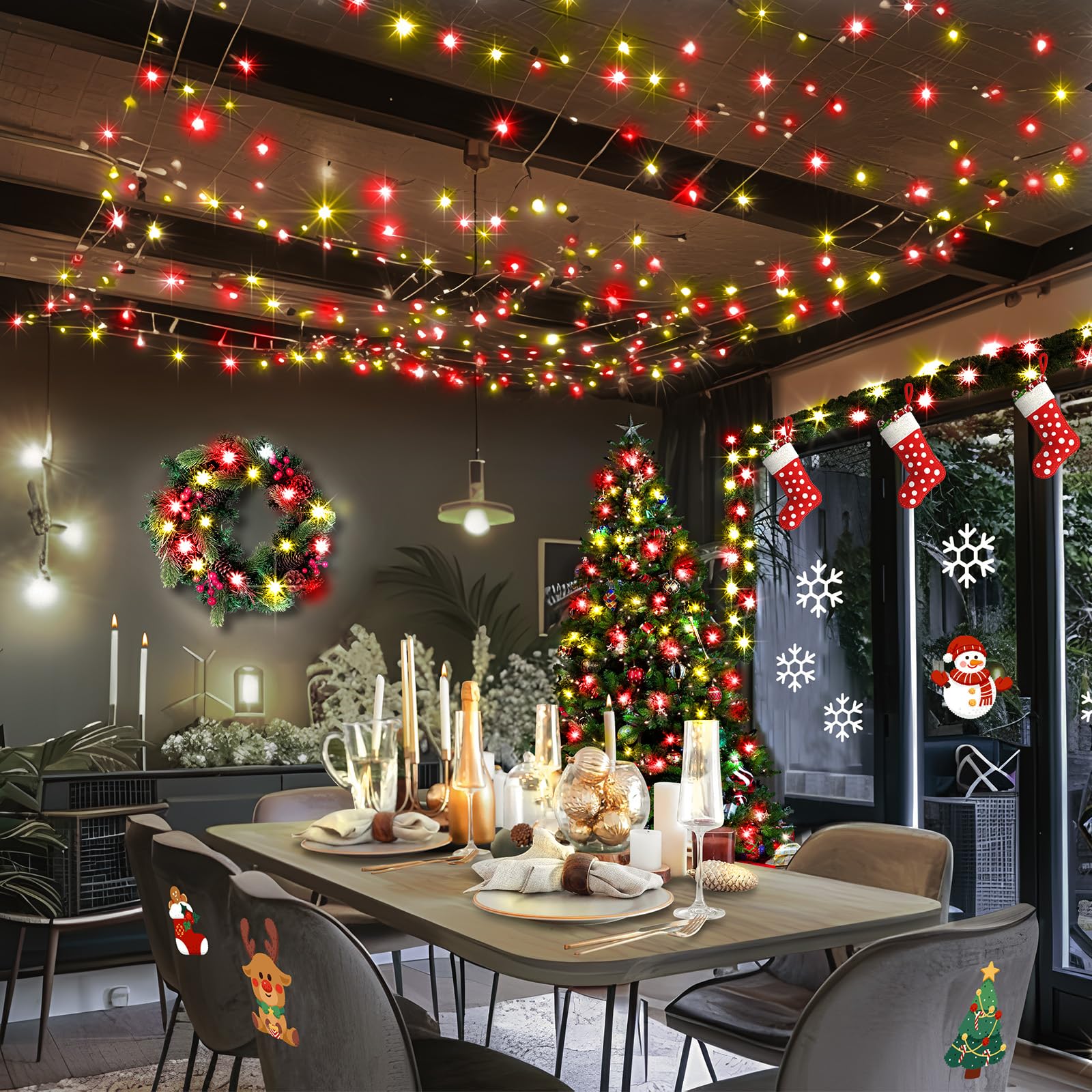 Knonew 403Ft 1000 Led String Lights Outdoor Christmas Lights 8 Modes & Timer Fairy Light Plug In Waterproof Led String Lights For Xmas Yard Tree Wedding Decorations (Red And Warm White)