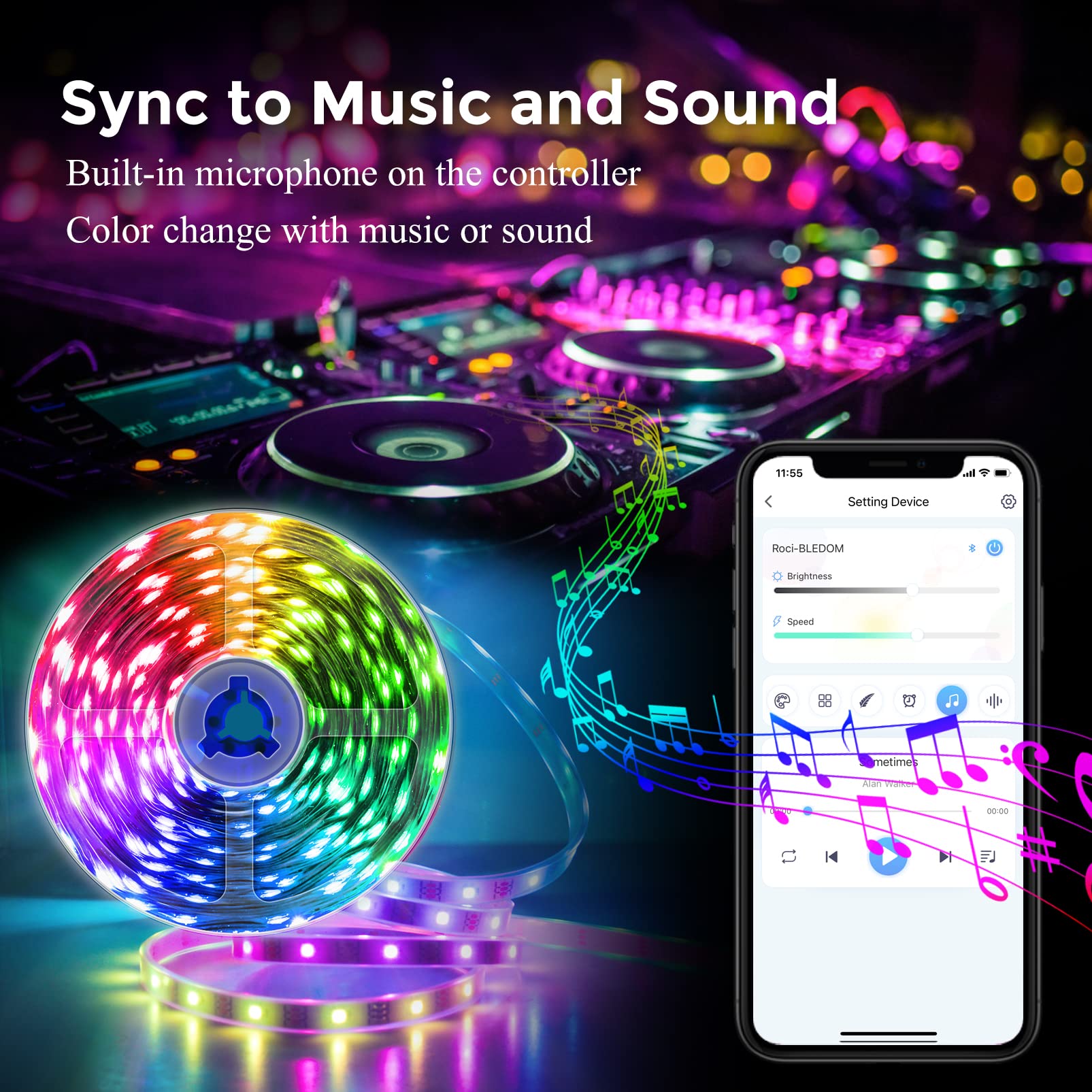 QZYL LED Strip Lights 100 FT, Multicolor 5050 RGB, App Control & Music Sync, Model LED LIGHTS-100, 44 Keys IR Remote