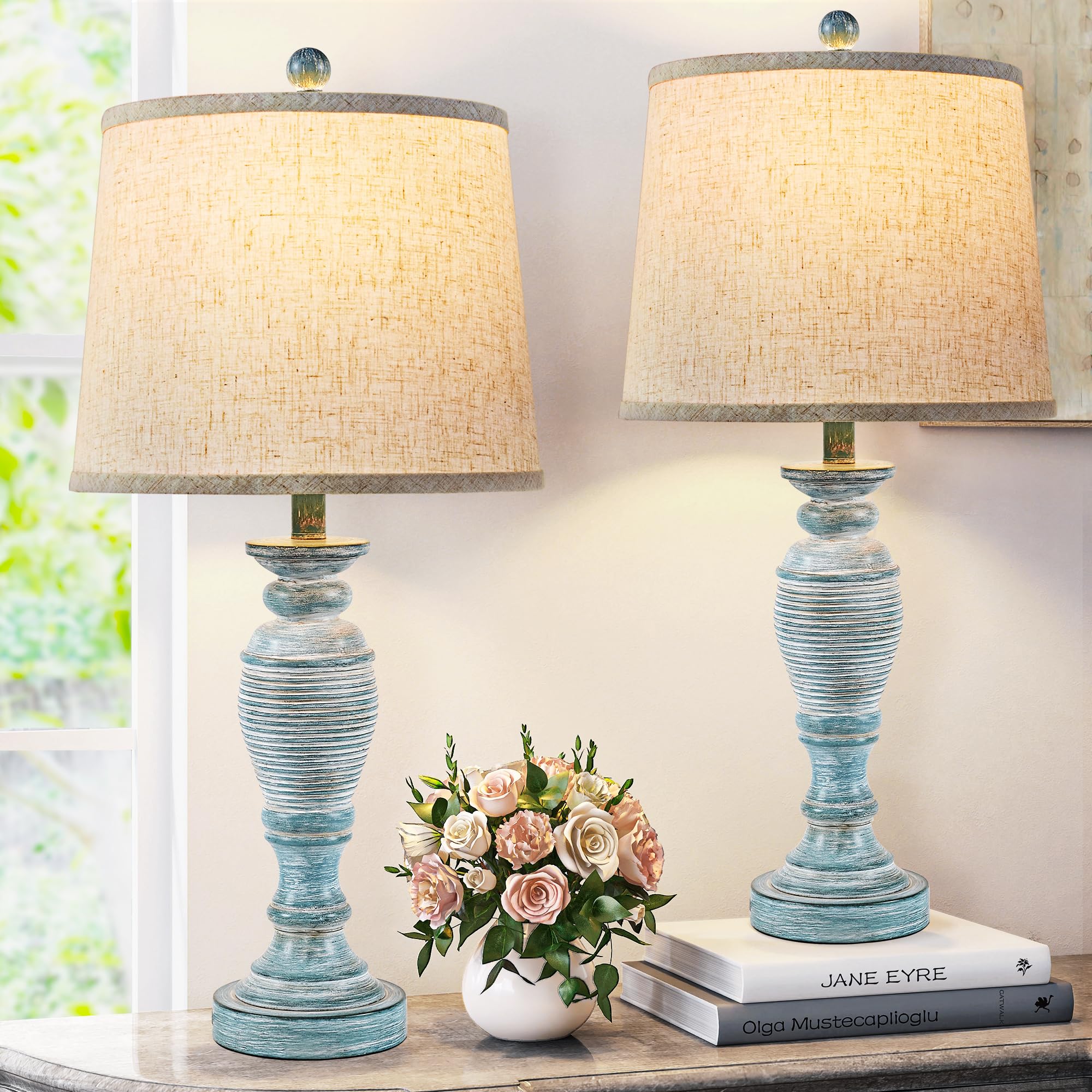 Ireliare 27.7'' Table Lamps for Living Room Set of 2, 3 Way Dimmable Touch Lamps for Bedrooms with Dual USB Ports, Farmhouse Lam