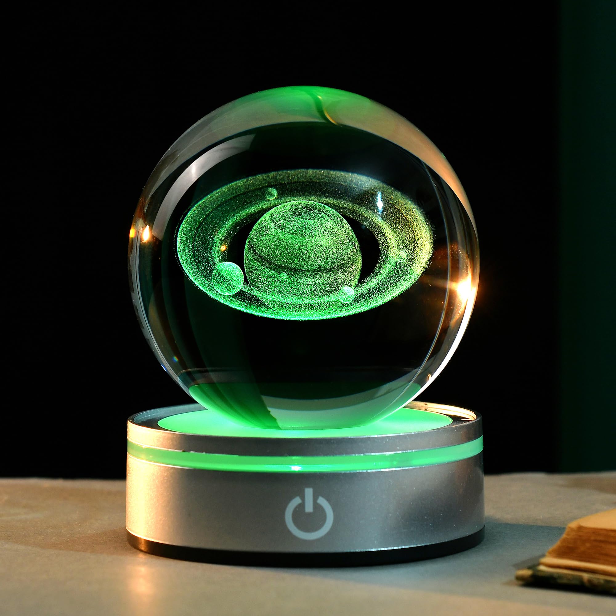IFOLAINA 3D Saturn Crystal Ball Lamp Space Themed Gifts Engraved Glass Planet Sphere Decor Gifts Crystal Saturn Model Light Astr