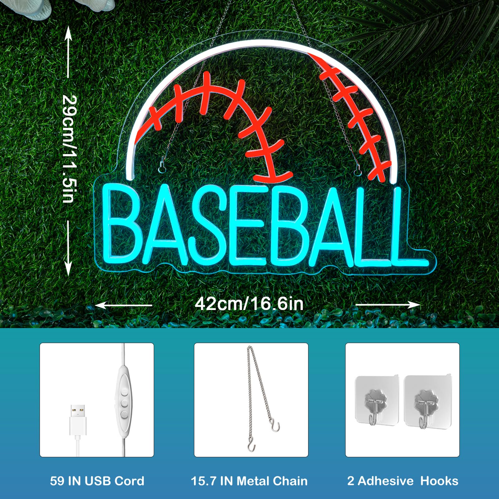 Wanxing Led Neon Baseball Sign - Blue Usb Powered Wall Decor Light For Kids, Living Room, And Shop - Stylish Red, White, And Blue Design