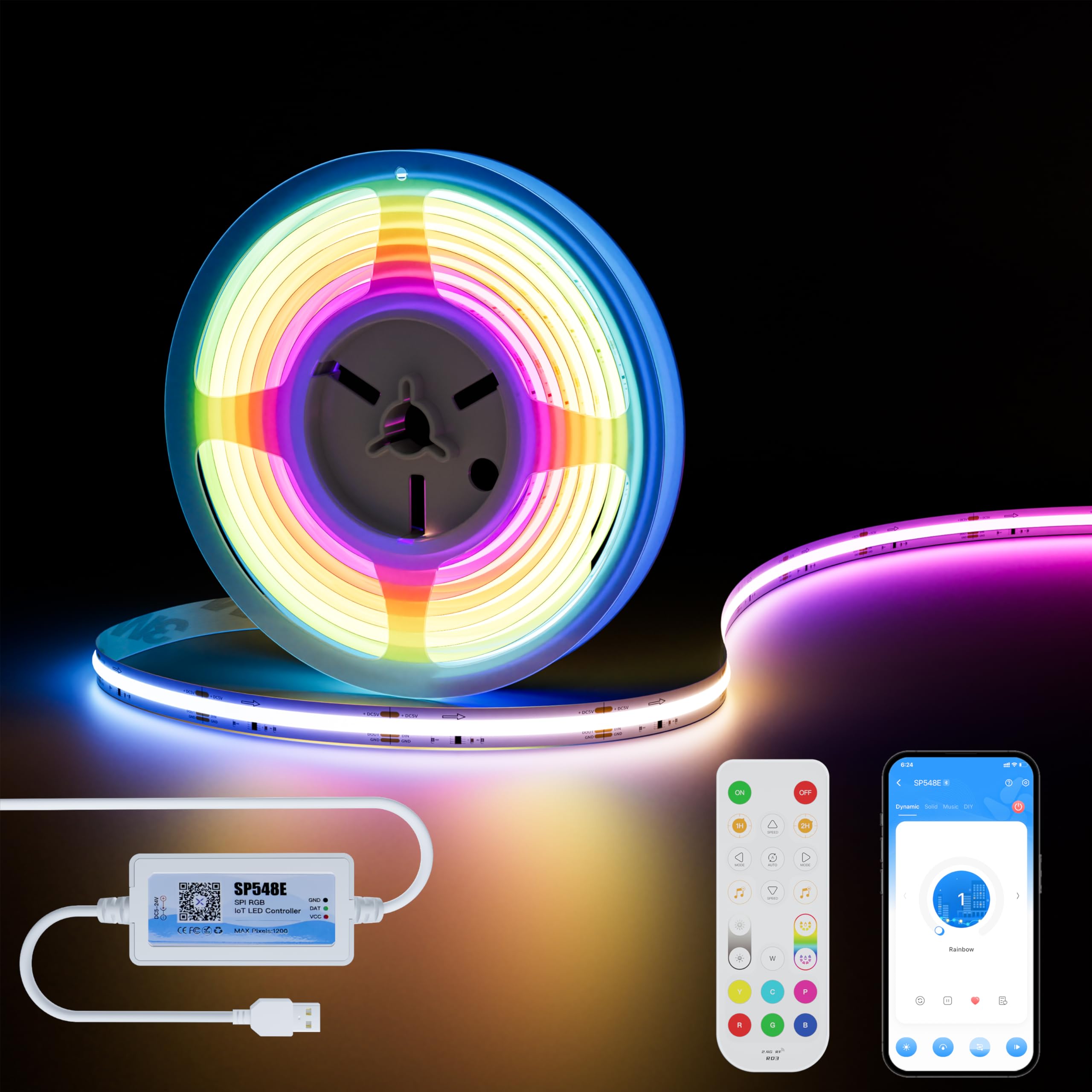 MIWISE RGB Smart IC COB LED Band Lights Chasing Color  USB LED Band Light Addressable  Rainbow Effect with Music Sync  App Control  Compatible with Alexa and Google for TV  Bedroom  Cabinet  9.84ft
