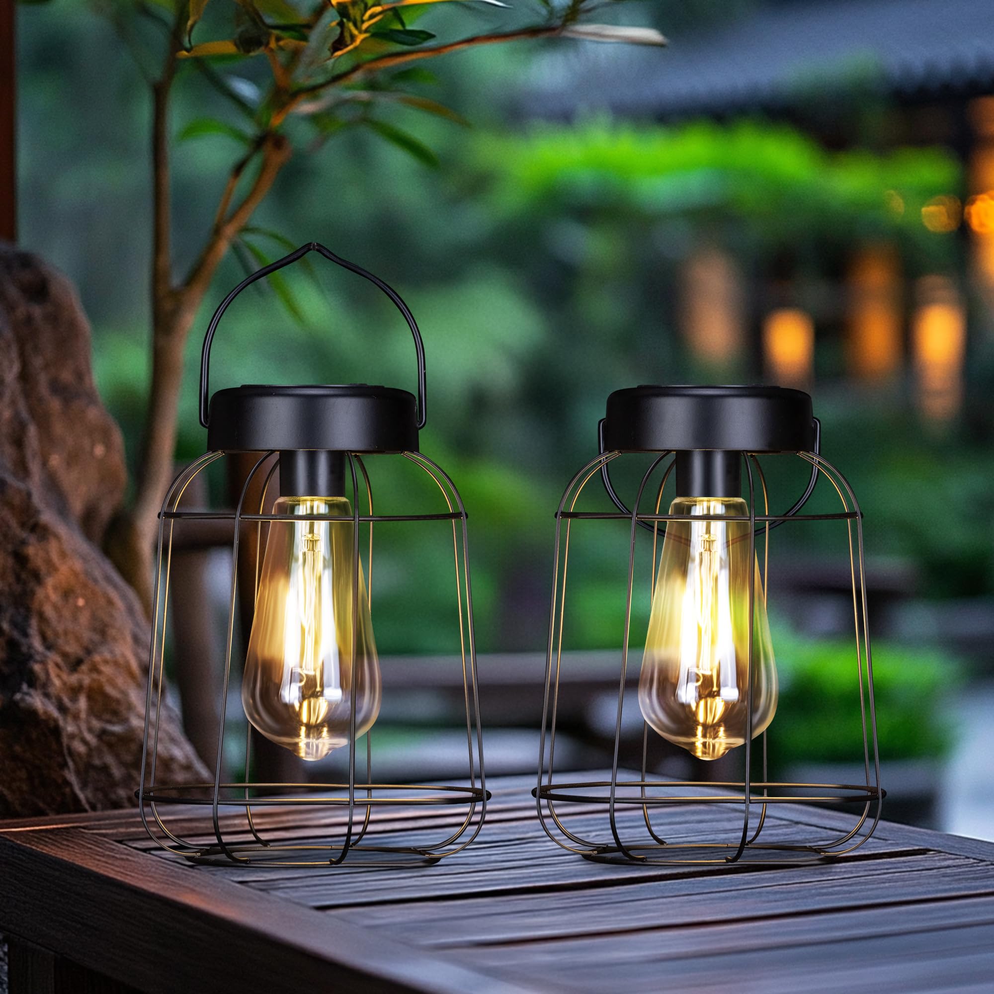 FANOAULEA 2 Pack Solar Lanterns Outdoor with LED Bulbs Hanging Lights for Outside Waterproof Solar Powered Lanterns for Table Pa
