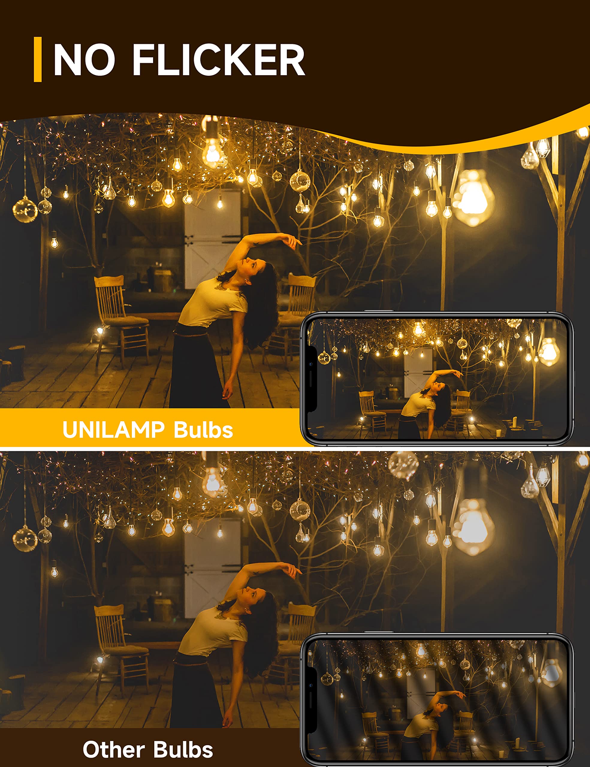Unilamp Edison Bulbs 40W, Vintage A19 Antique Incandescent Light, E26 Dimmable Decorative, Warm White 2700K, 110-130V, 6 Pack