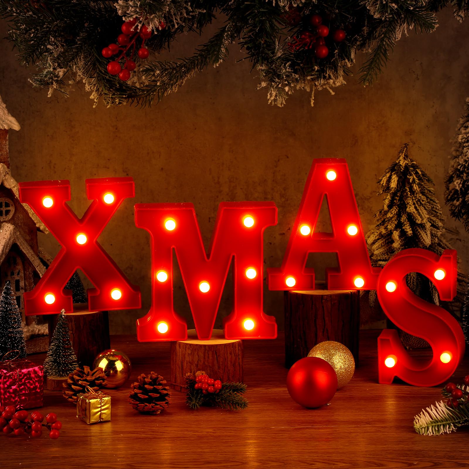 VIHOSE Christmas LED Letter Lights Sign Table Decoration Christmas Light up Letters Battery Powered Letter for Home Bar Christmas Party Bedroom Tabletop Decoration Gift(Xmas)