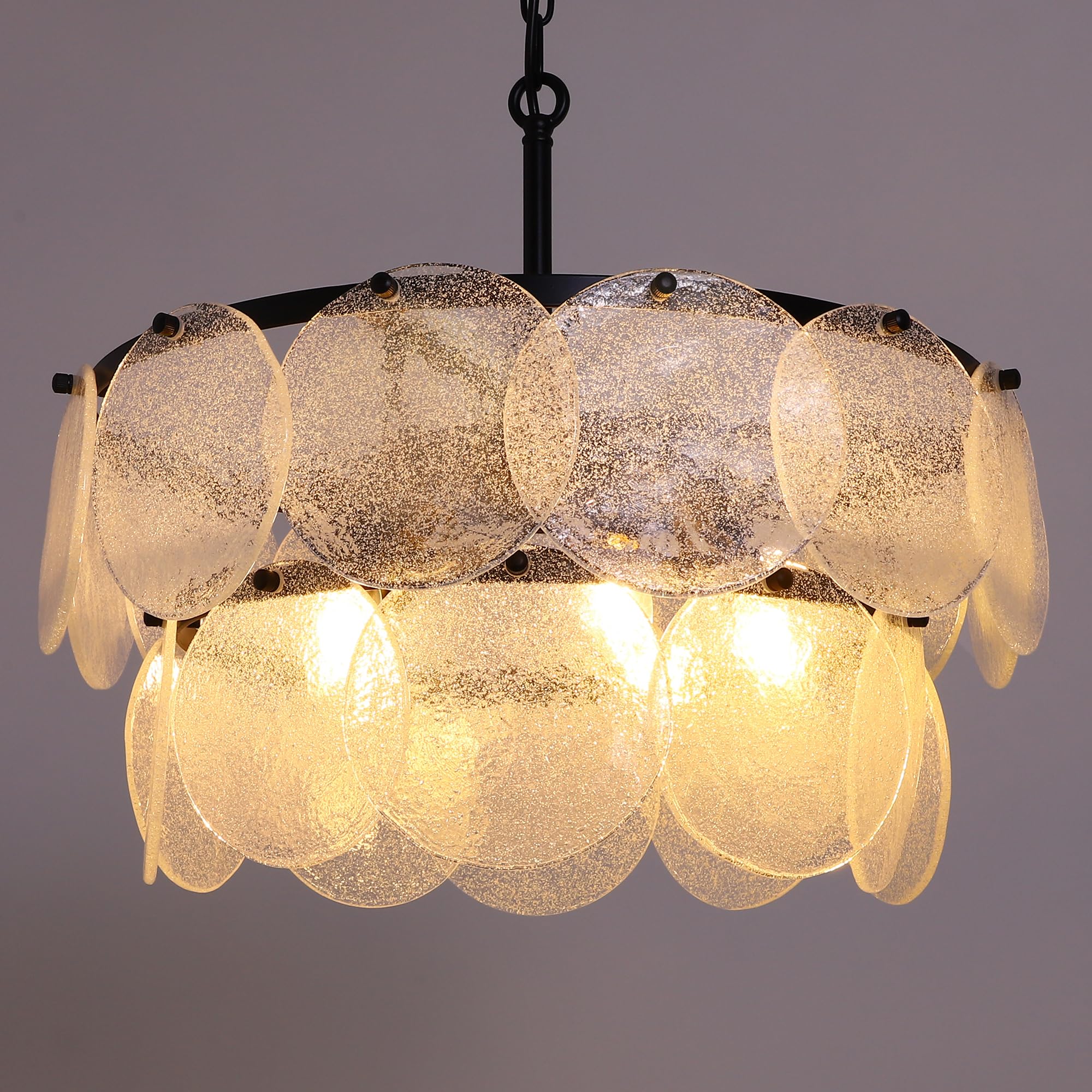 Wellmet Modern Glass Chandeliers, 2 Tiers Farmhouse Chandelier for Dining Room, Hanging Pendant Ceiling Light Fixture with Seede