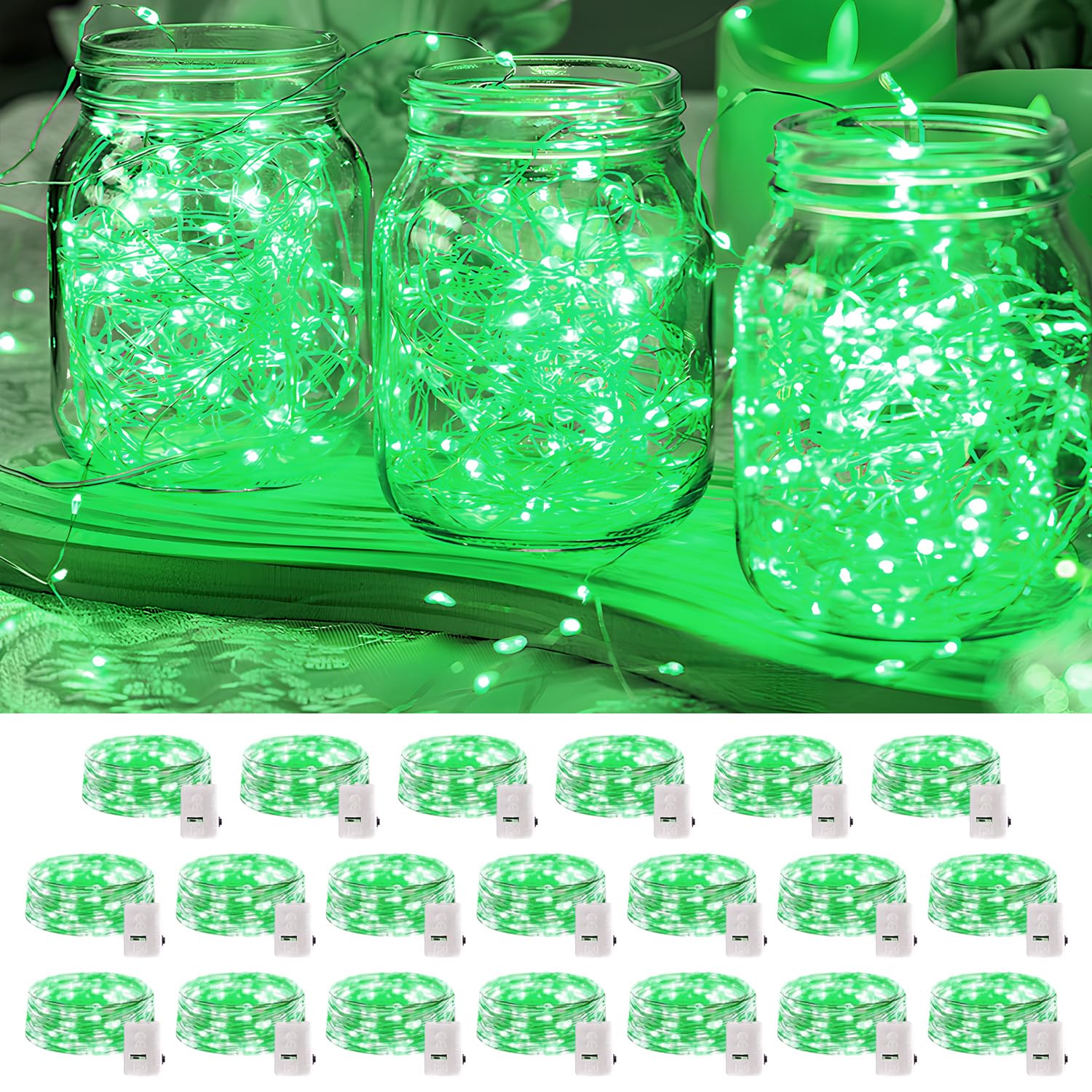20 Pack LED Fairy Lights Battery Operated 7FT 20 LED Waterproof Mini Twinkle String Lights for Wedding Party Christmas Decorations Green