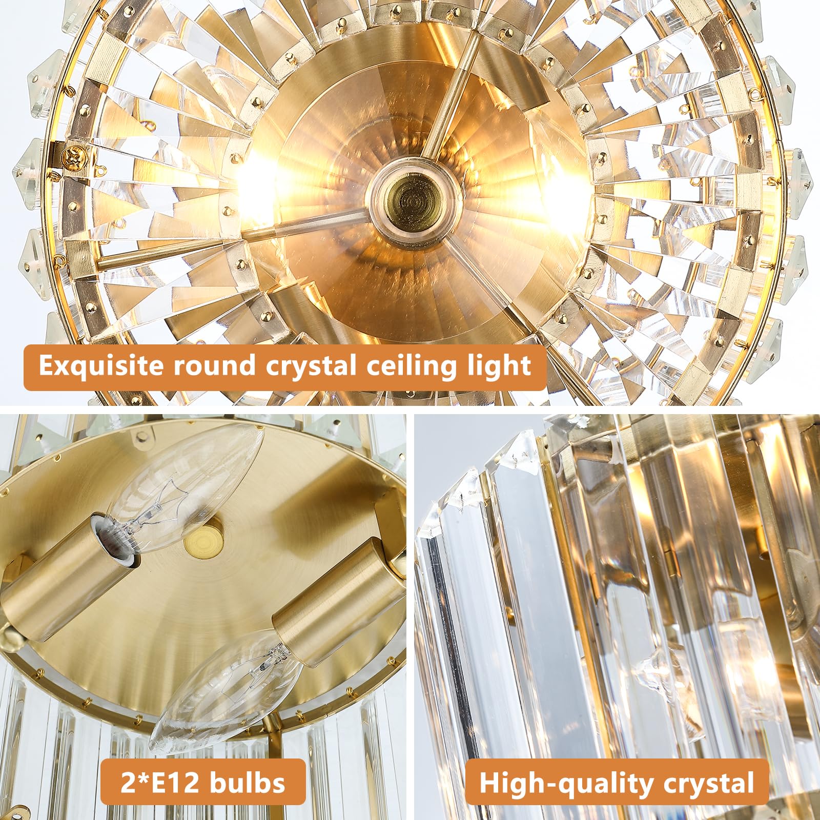 Pasentel 8.89 Small Crystal Ceiling Light  Modern Semi Flush Mount Ceiling Lighting Fixture  Gold Crystal Mini Chandelier For Hallway  Kitchen Entryway Laundry Room  2-Light  Xdd007-1-G