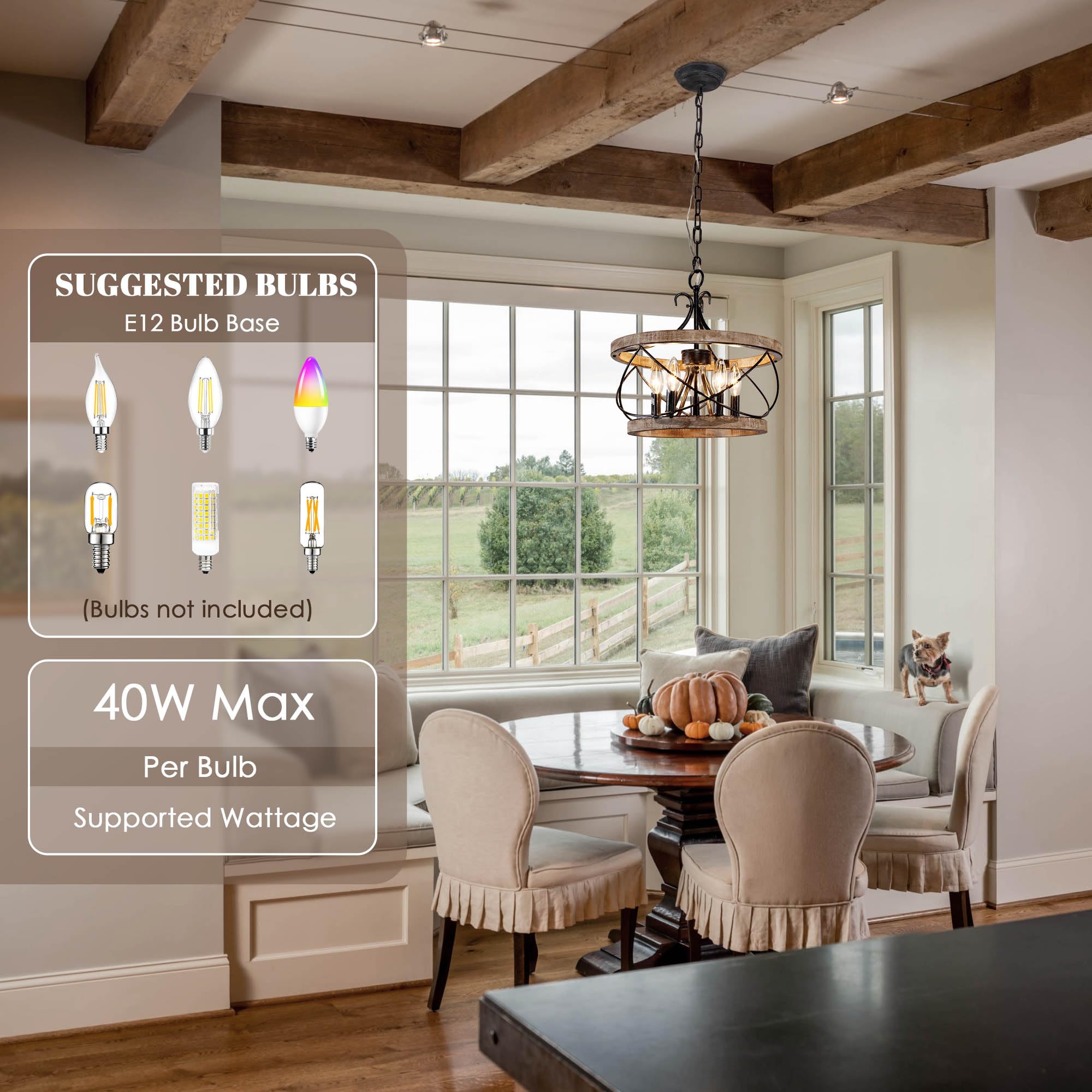 Dawn Whisper 5-Light Farmhouse Chandelier, 15.7" Rustic Drum Light Fixture in Gray, Ideal for Dining Room & Kitchen