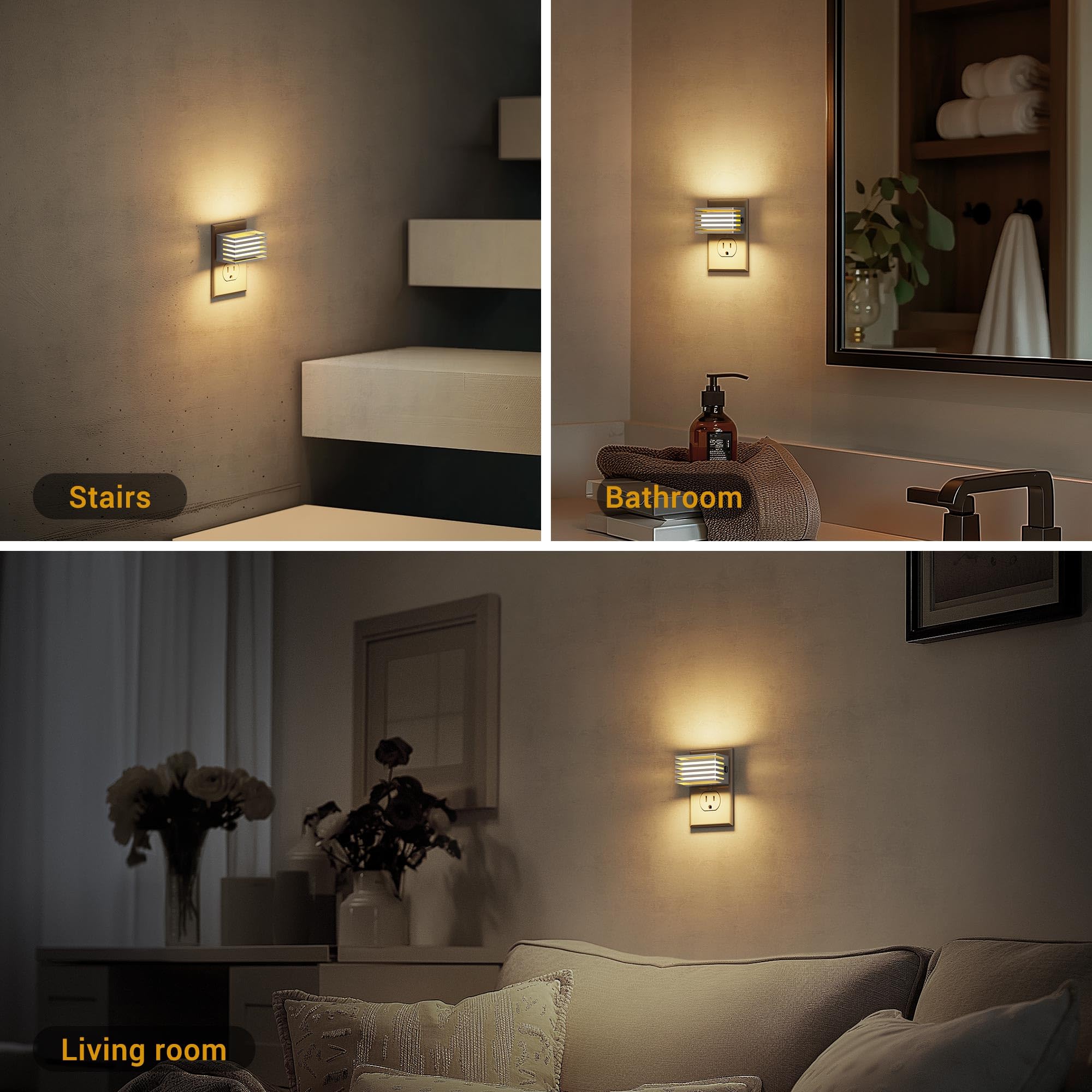 JandCase LED Night Light - Dimmable Soft White Plug-in with Dusk to Dawn Sensor, 2 Pack, Warm Silver Shade