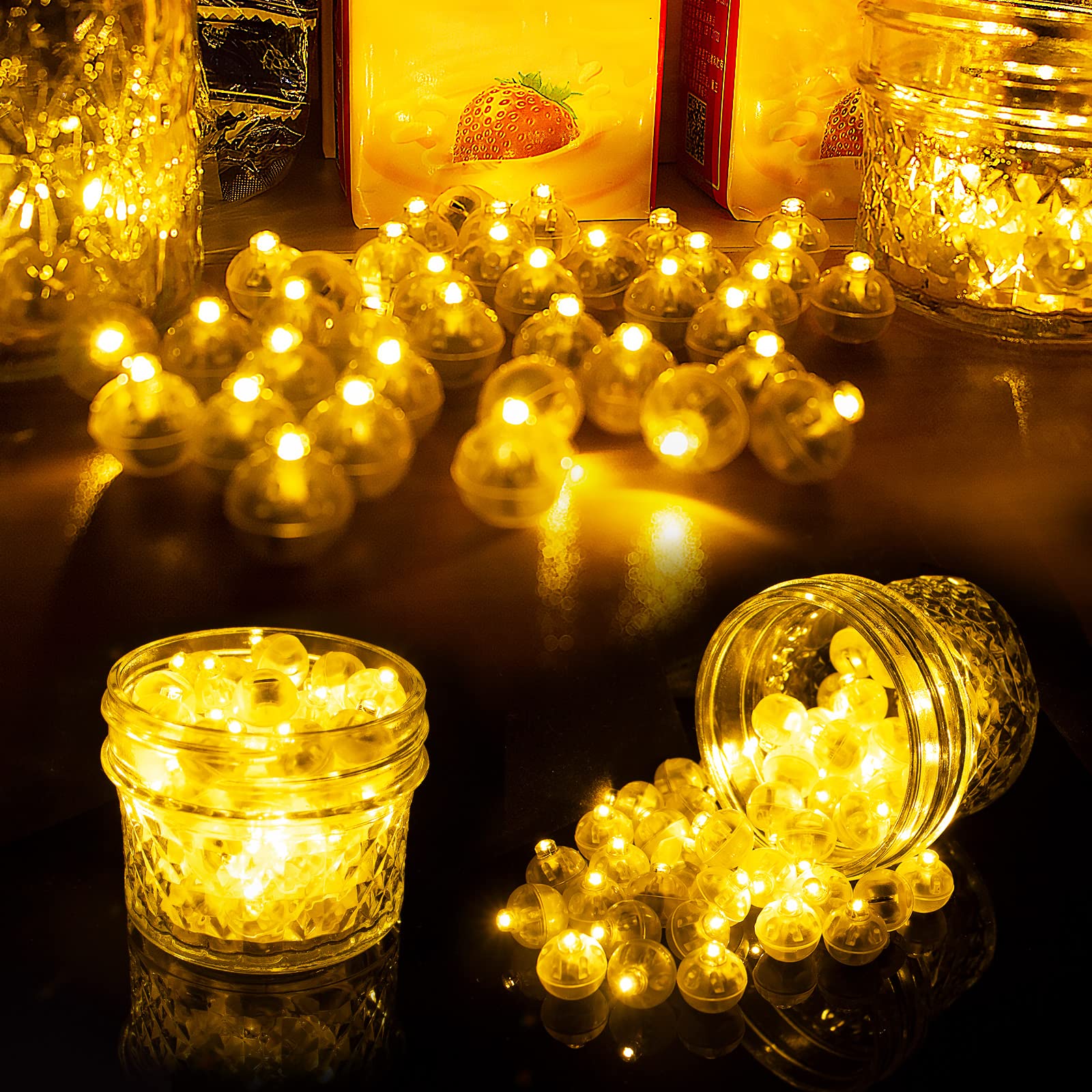 Aogist Yellow LED Balloons Light - 200 PCS Waterproof Mini Round Flash Lamps for Party, Wedding, Birthday, Festival Decor