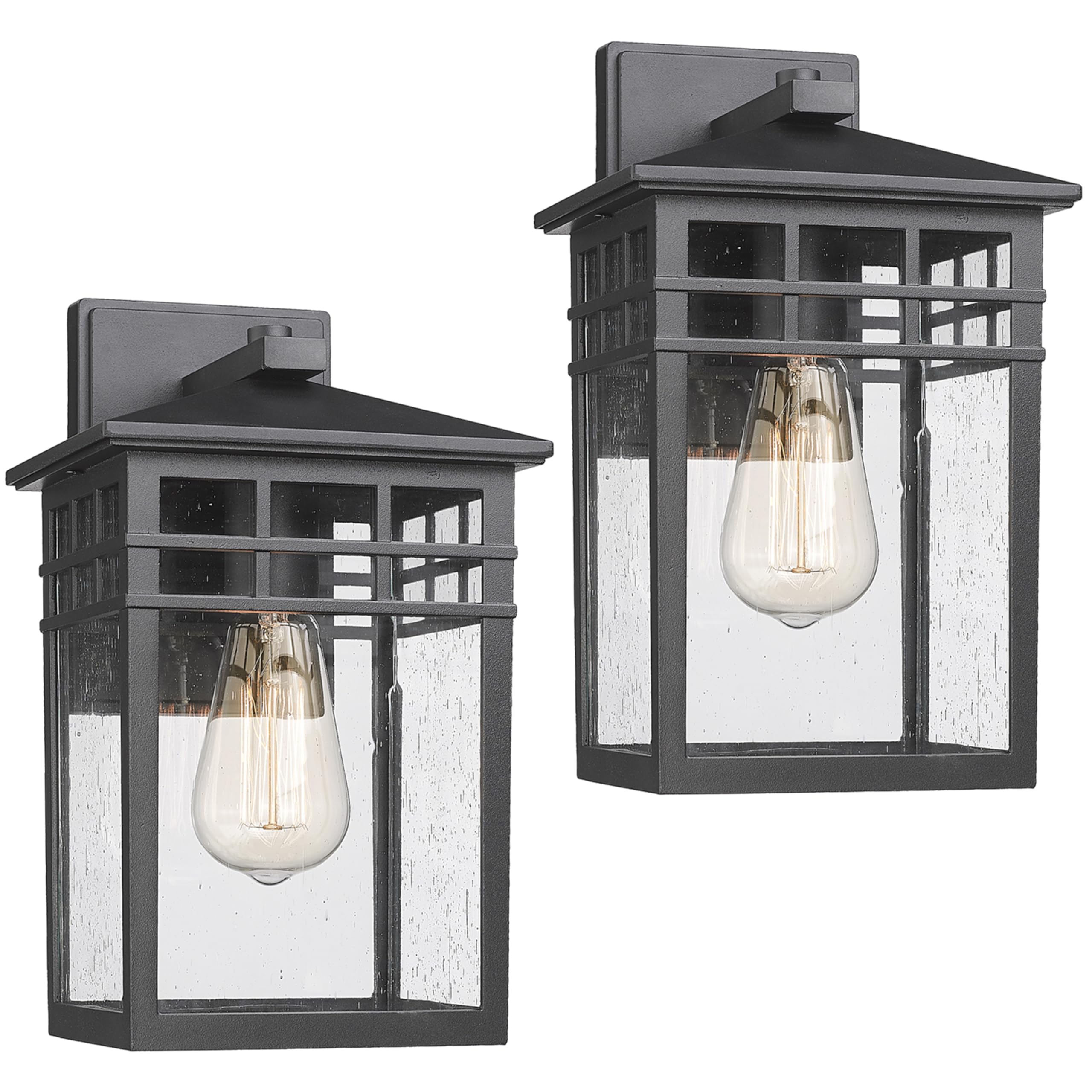 Diyel Outdoor Wall Light Fixture, Black Aluminum Lantern Sconces, 2 Pack, Waterproof, Modern Design for Porch and Garage