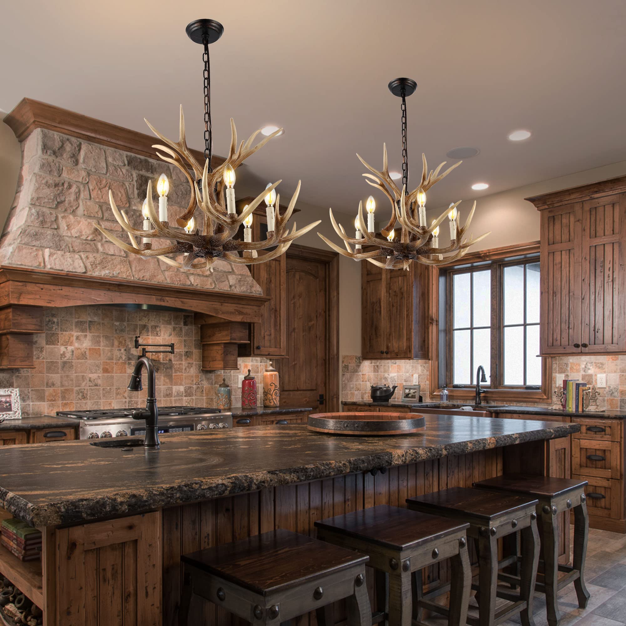 Olhapzp Antlers Chandelier 6 Light, Deer Chandelier Fixtures, Rustic Farmhouse Horn Antler Lighting For Living Room Bedroom Dini